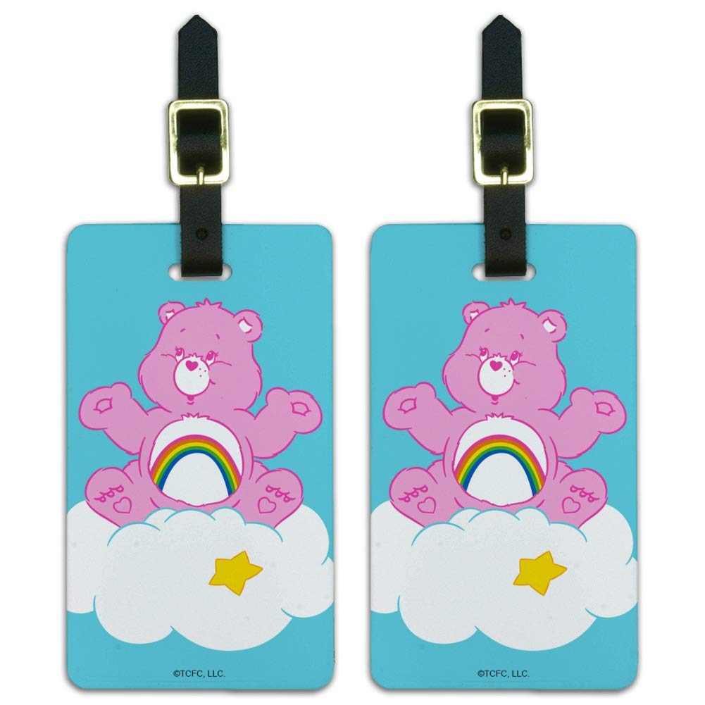Care Bears Cheer Bear Luggage ID Tags - Set of 2 Personalized Suitcase Tags for Kids Travel Accessories | Perfect for Carry-On Bags, Backpacks & School Supplies