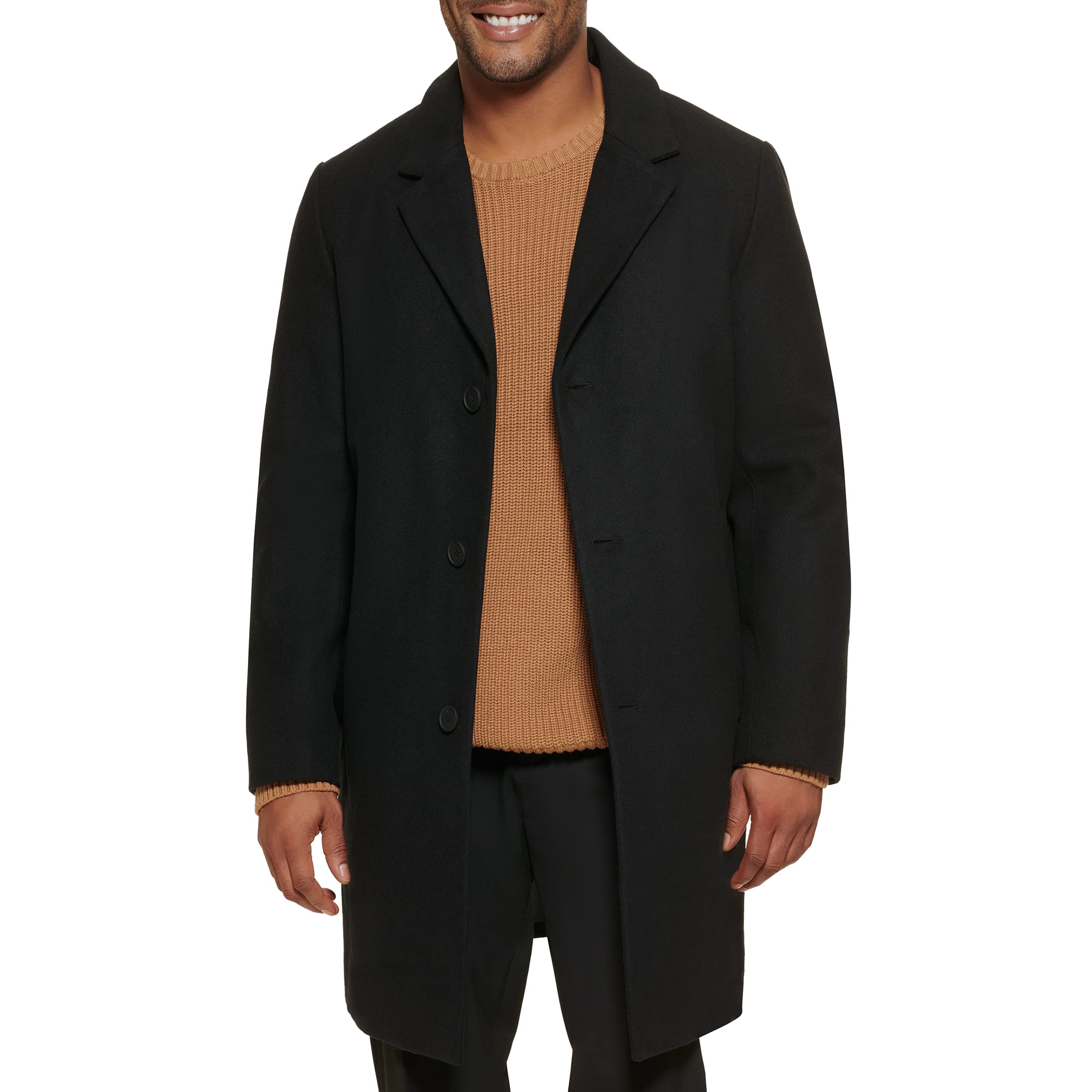 DKNY Men's Wool Blend Notch Collar Winter Coat | Classic Slim Fit Overcoat for Business & Formal Occasions | Warm Outerwear for Office, Dating & Special Events