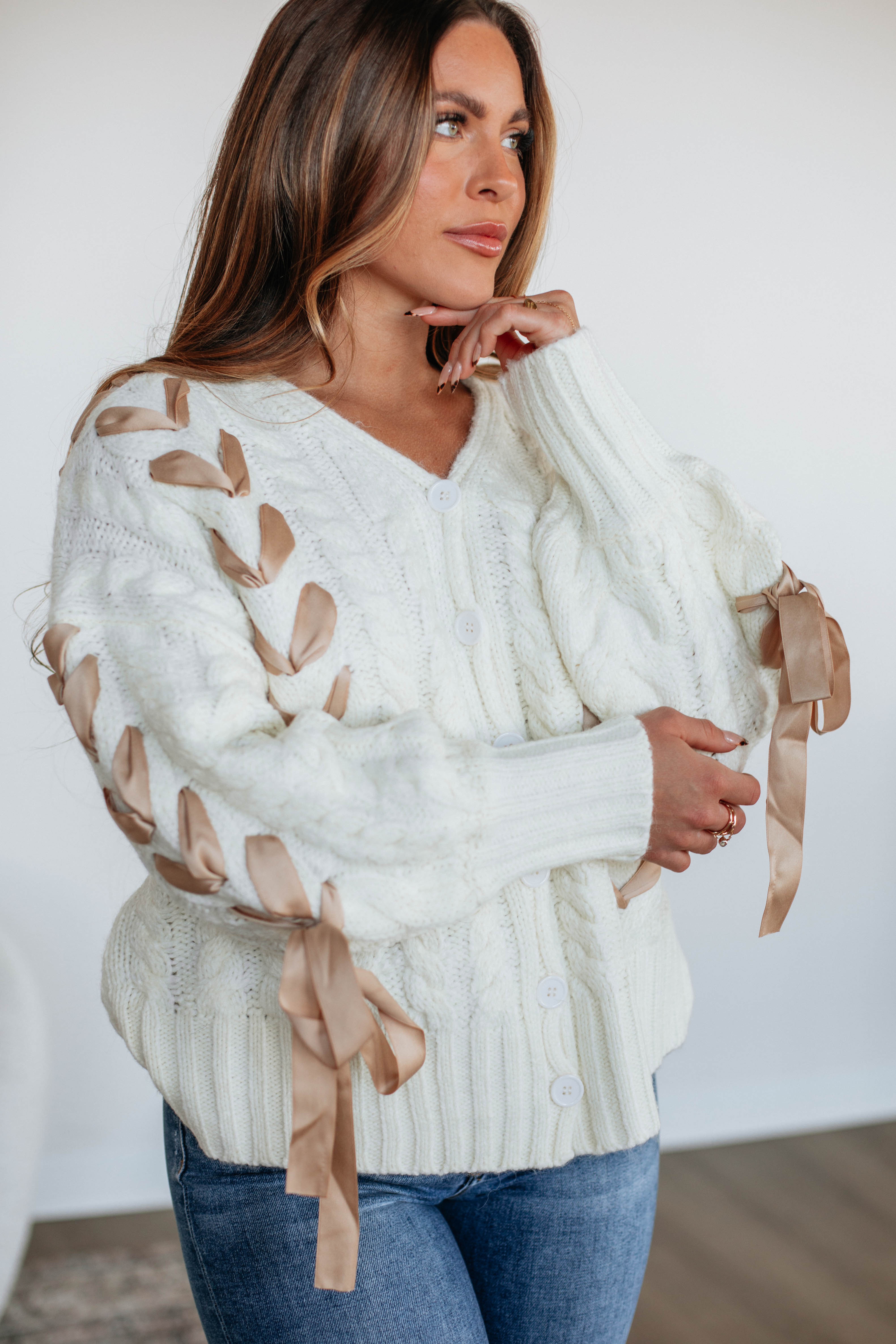 Brayley Cable Knit Cardigan Women's Ivory Sweater - Cozy Winter Pullover for Casual Outfits & Office Wear