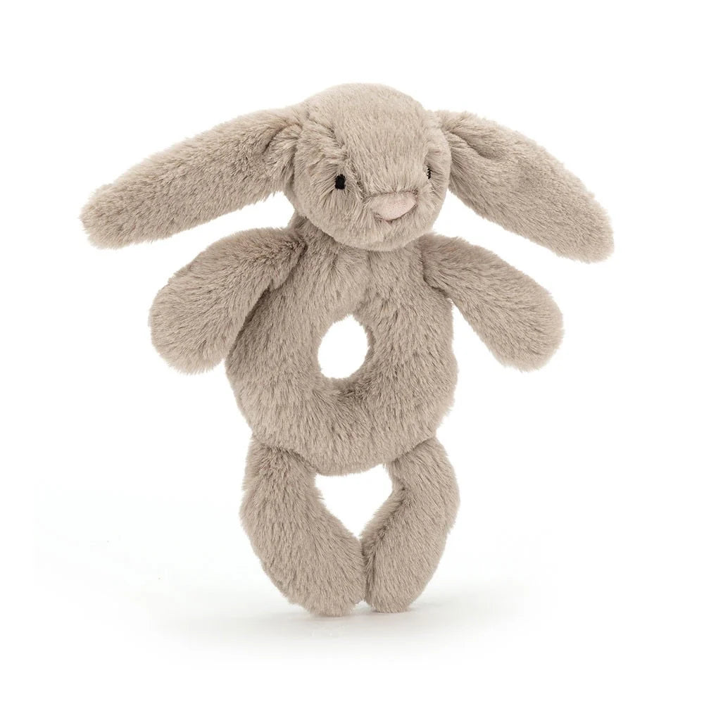 Jellycat Bashful Beige Bunny Rattle - Soft Plush Stuffed Animal Toy for Babies & Toddlers | Perfect for Nursery Decor, Baby Shower Gifts, and Sensory Play