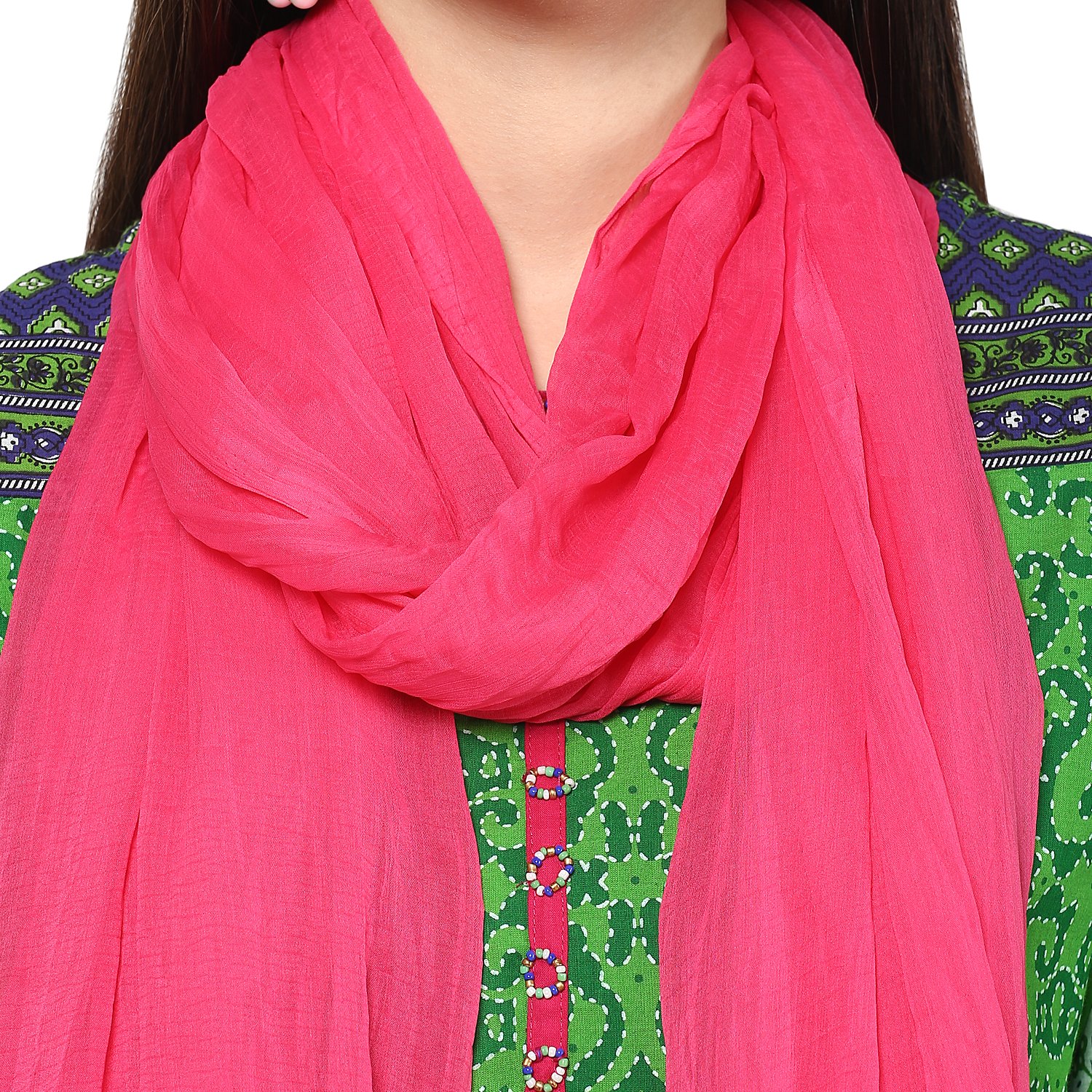 Elegant Solid Pink Chiffon Dupatta with Delicate Lace Trim - Perfect for Weddings, Parties & Traditional Outfits