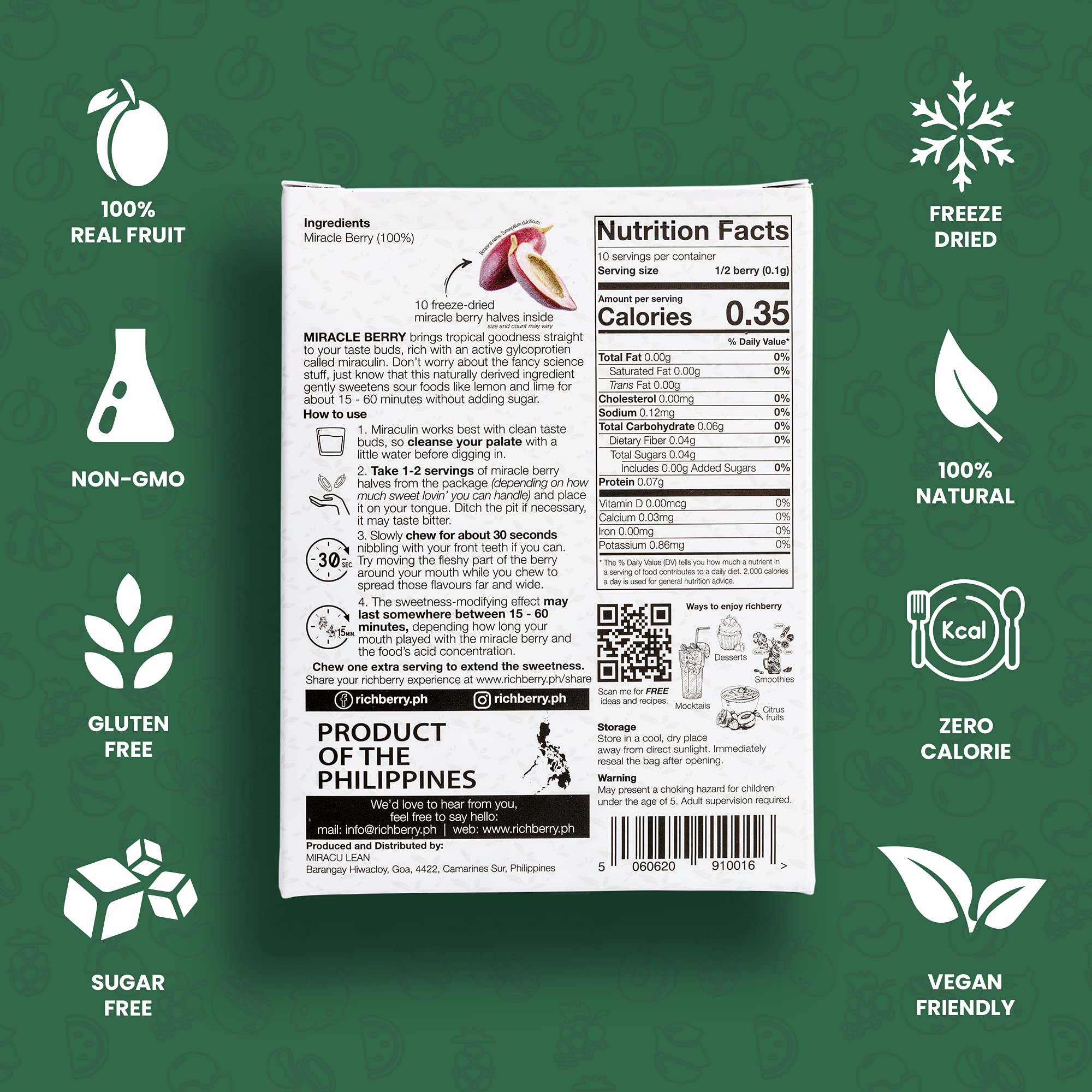Richberry Miracle Berry Freeze-Dried Tablets - Natural Sweetener for Sour Foods (20 Count) | Taste Tripping Experience, Healthy Snack Alternative | Perfect for Parties, Diabetes Diet & Flavor Exploration