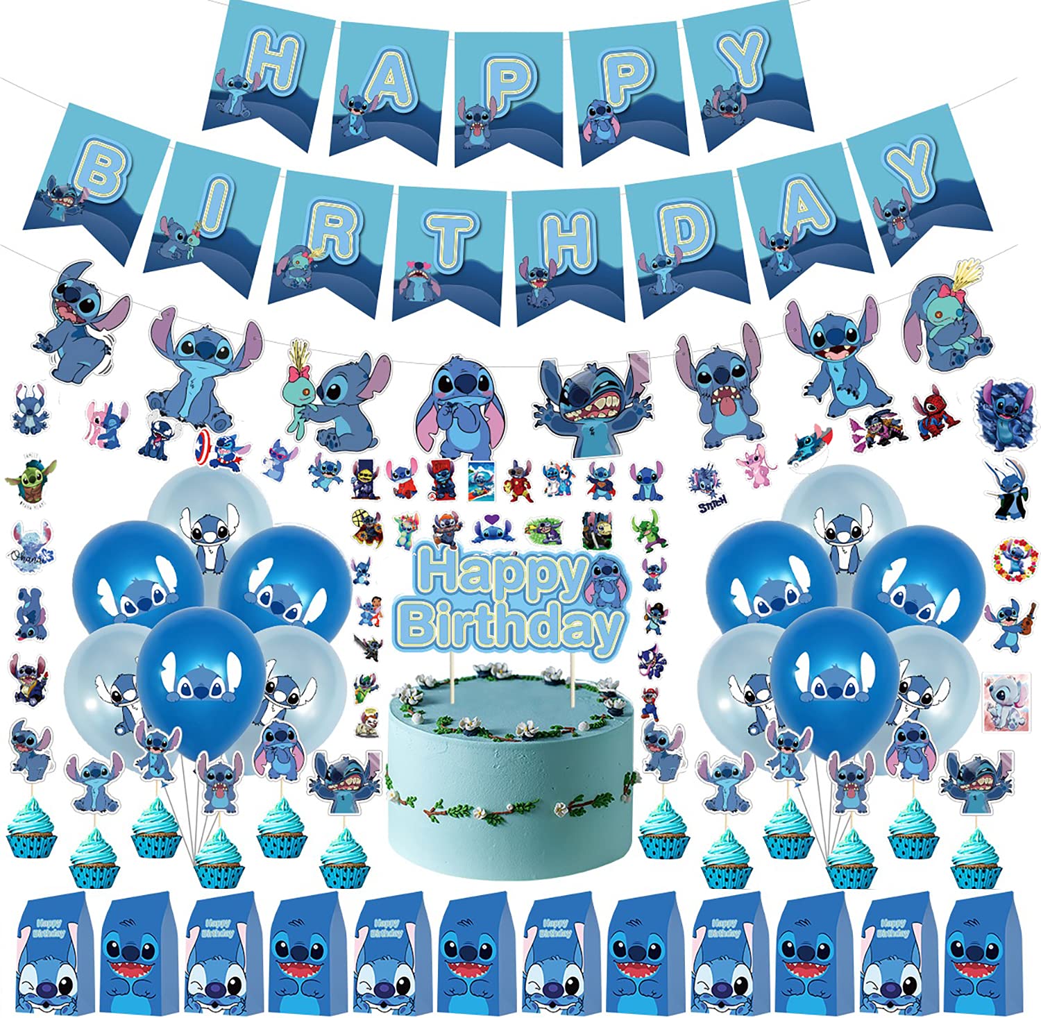 90Pcs Stitch Birthday Party Supplies - Decorations, Balloons & Tableware for Disney Themed Parties, Baby Showers & Kids Celebrations