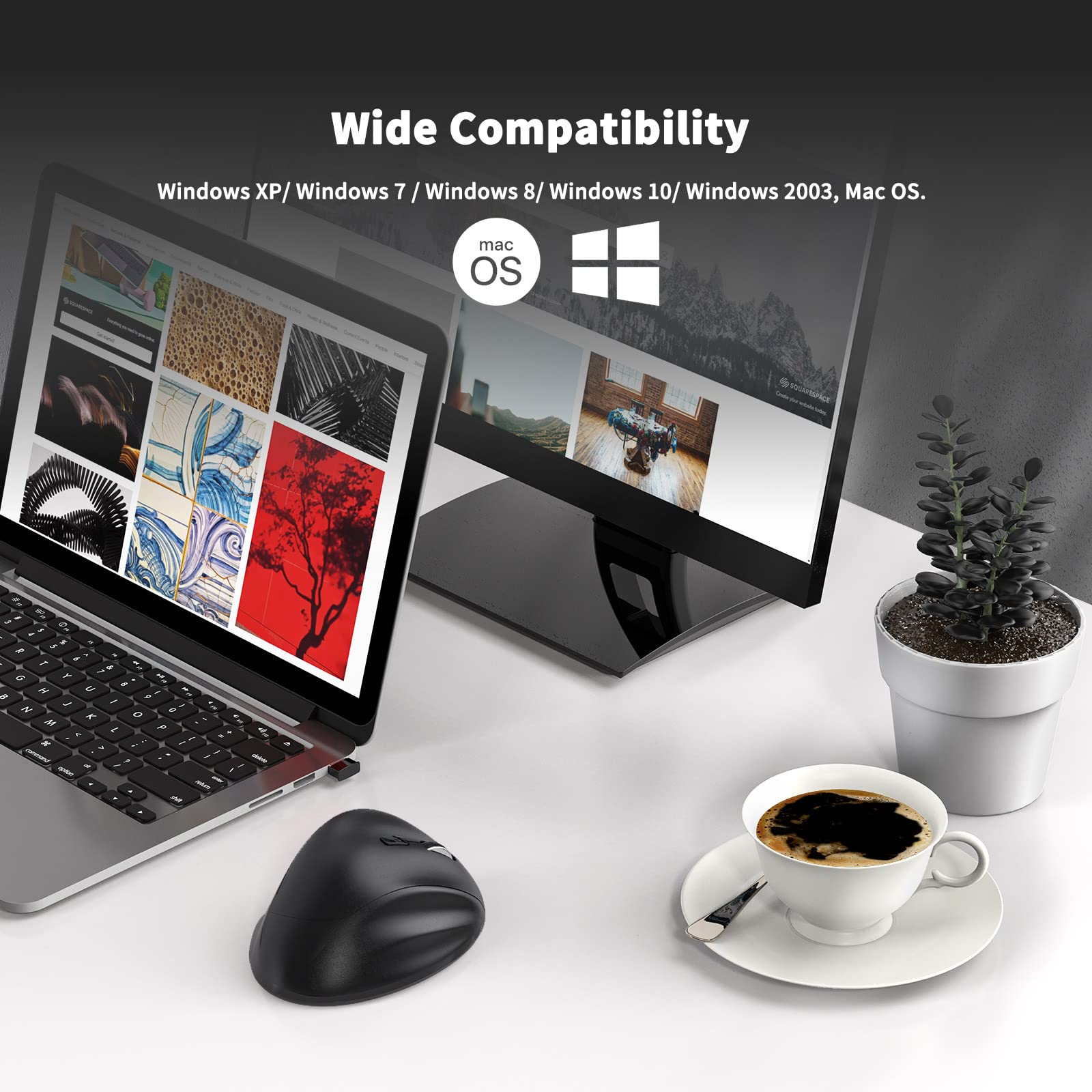 Ergonomic Wireless Mouse with USB Receiver - Vertical Design for PC, Laptop & Desktop | Silent Click, 1600 DPI Adjustable, Long Battery Life (1 AA Battery) | Perfect for Office Work, Gaming & Home Use - Black
