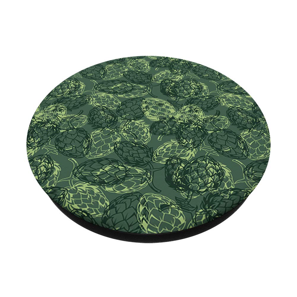 Green Hops Pattern Beer Craft PopSockets Grip & Stand for iPhone, Samsung & Tablets - Perfect Gift for Beer Lovers & Home Brewers - Great for Parties, BBQs & Game Nights