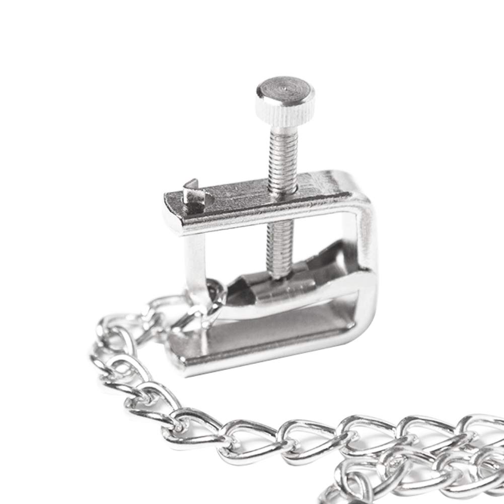 Adjustable Metal Nipple Clamps with Chain - Flat Clip Head Bondage Restraints for Women, BDSM & Fantasy SM Sex Toys - Perfect for Couples Play & Sensual Exploration