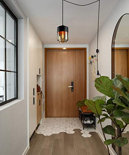 15ft Black Plug-in Dimmer Switch Cord with E26 Lamp Holder - Modern Metal & Glass Pendant Lighting for Loft, Dorm, Corridor, Restaurant - Bulb Not Included - Perfect for Ambient Lighting in Bedrooms, Living Rooms and Dining Areas
