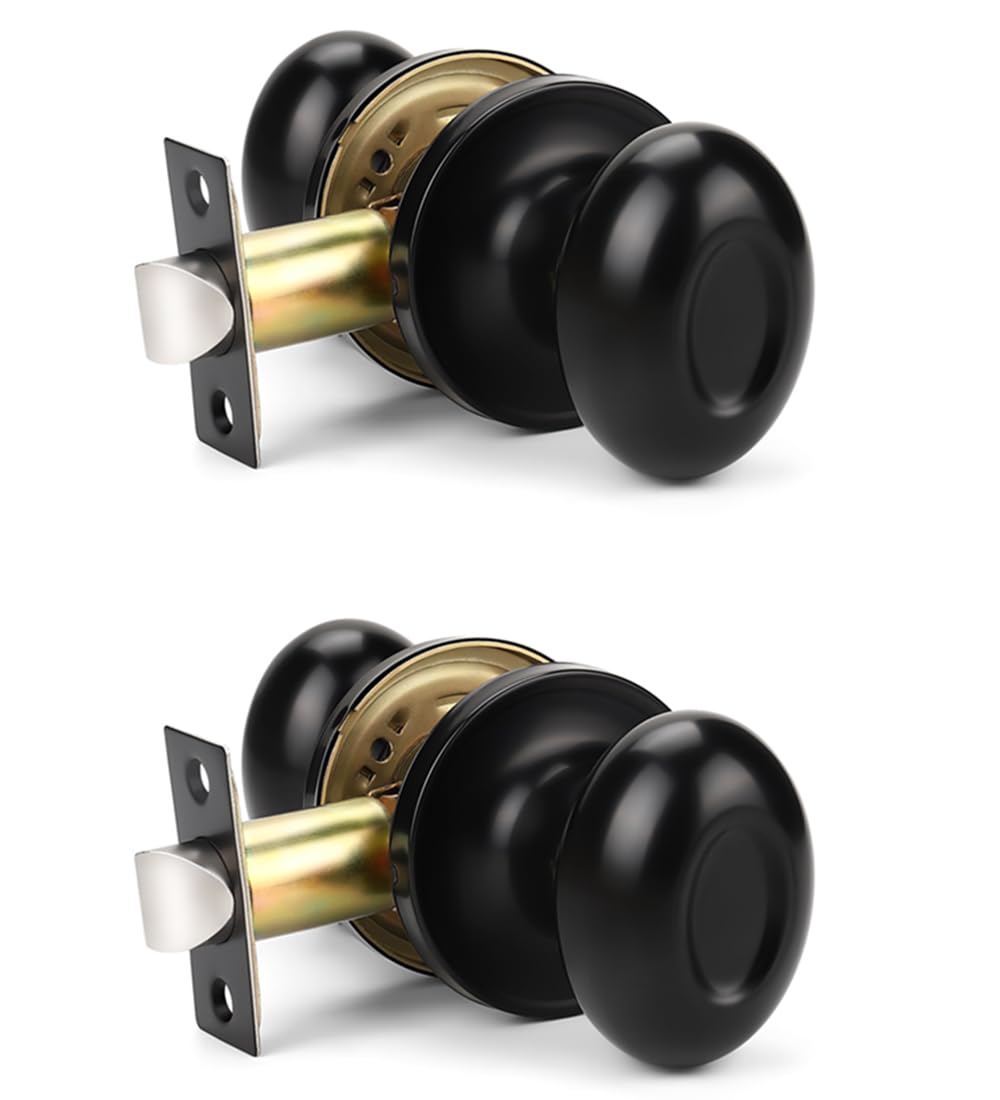 Modern Oval Door Knob Set - 2 Pack Matte Black Passage & Closet Knobs for Hallway, Bedroom & Interior Doors | Classic Style Hardware for Home Improvement & DIY Projects