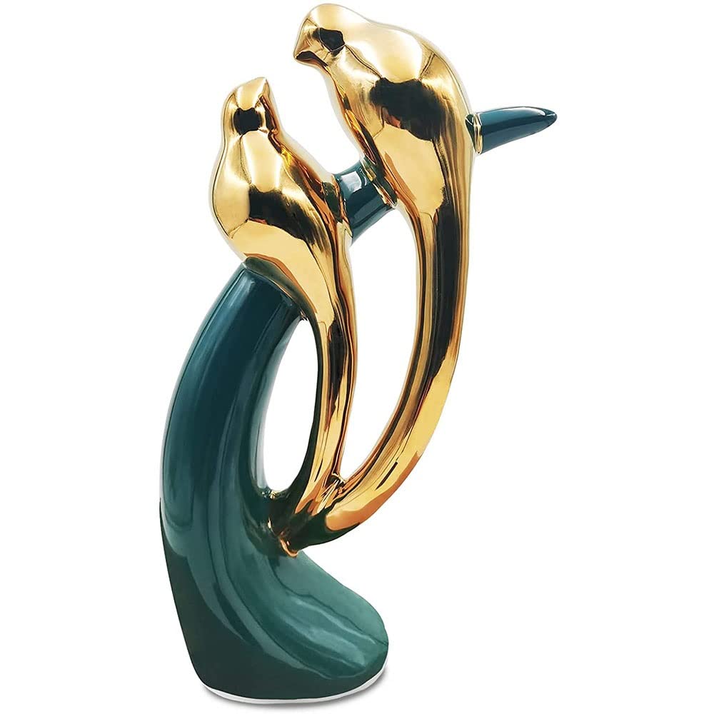 Gold Lovebirds Figurine Statue - Elegant Home Decor for Living Room, Bedroom, Office Desk & Cabinets | Perfect Gift for Wedding, Anniversary & Housewarming