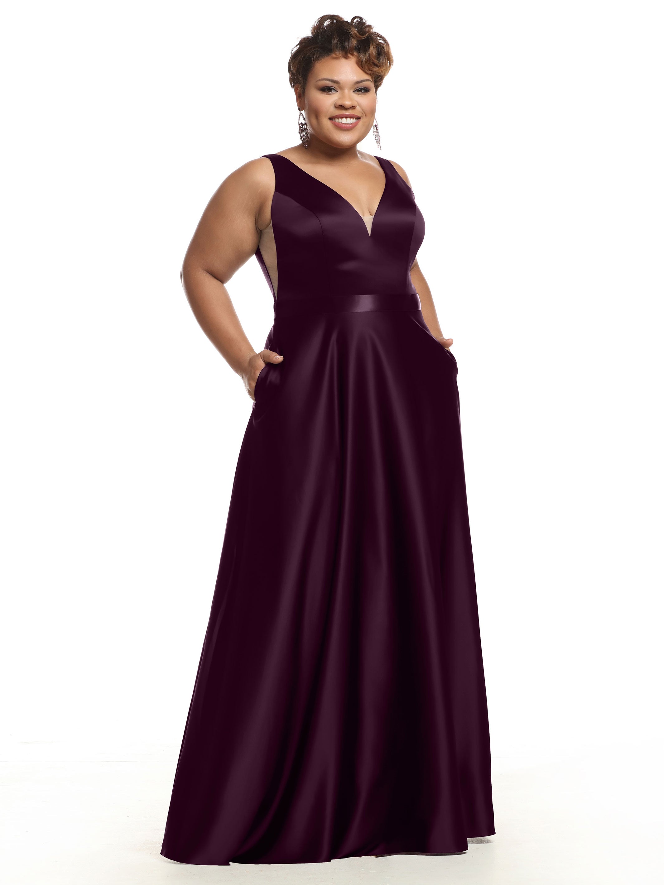 Elegant 80118 Satin A-Line Bridesmaid Dress with V-Neck & Waist Sash - Perfect for Weddings, Formal Events & Special Occasions