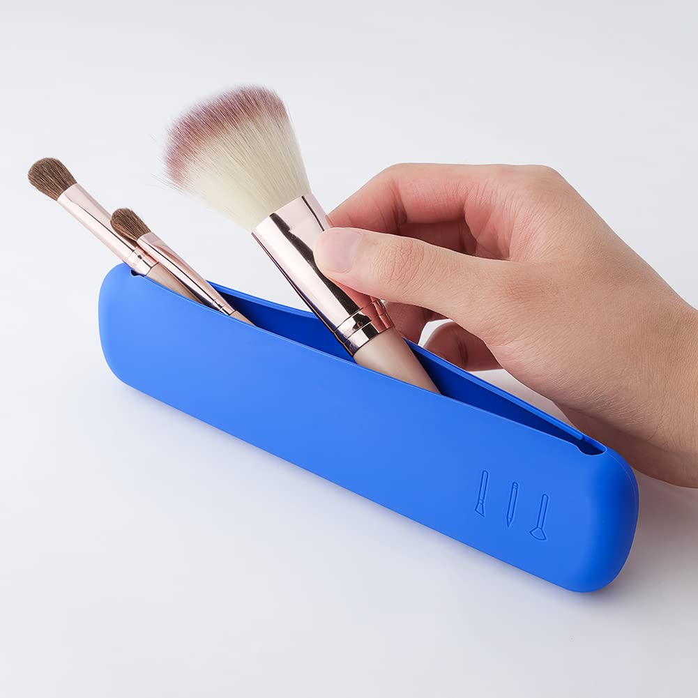 **Silicone Travel Makeup Brush Holder - Reusable Portable Makeup Brush Case with Dustproof Cover, Soft & Sleek Organizer for Brushes (Blue) | Perfect for Travel, Gym, and On-the-Go Makeup Touch-Ups**