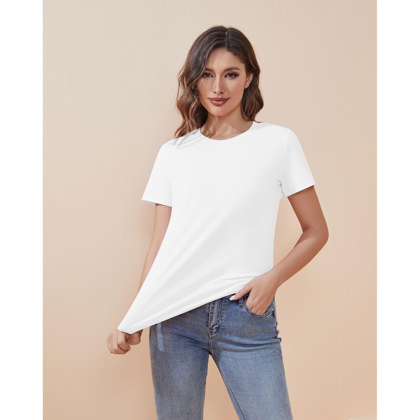 Women's Cotton Short Sleeve T-Shirt - Basic Crew Neck Tee, Plain Casual Top, Loose Fit for Everyday Wear, Summer Outfits & Lounge Comfort