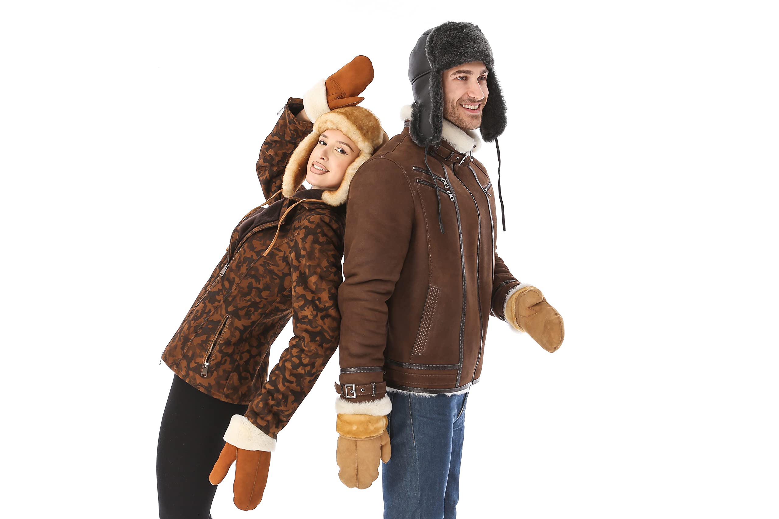 Genuine Leather Aviator Shearling Ushanka Hat - Russian Style Trapper Cap with Real Sheepskin Fur & Ear Flaps - Warm Winter Hat for Men & Women - Perfect for Skiing, Snowboarding & Cold Weather Outdoor Activities