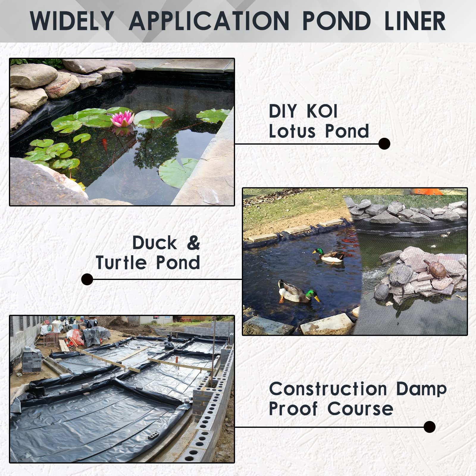 20x25 Pond Liner - 20MIL/0.5MM Thick HDPE Waterproof Fish Pond Liner for Koi, Duck, Turtle Ponds - Durable Garden Water Feature & Landscape Liner for Outdoor Use in Backyard, Patio or Farm
