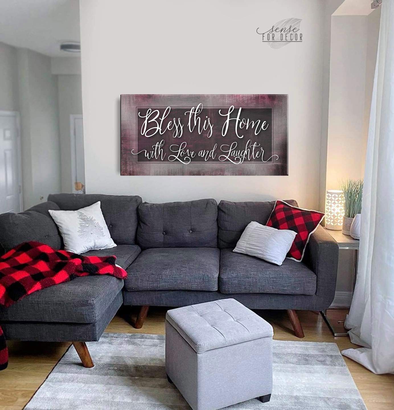 Religious Wall Decor 'Bless This Home With Love' - Rustic Home Decoration for Living Room, Housewarming Gift (Red Wine, 60x27) - Perfect for Farmhouse, Christian Homes & Wedding Presents