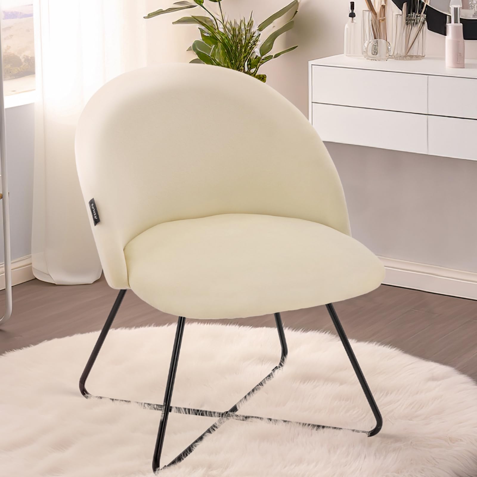 Redlife Velvet Vanity Chair with Back - Modern Upholstered Makeup Chair for Bedroom & Dressing Room, Beige Accent Chair for Women's Beauty Station & Home Decor