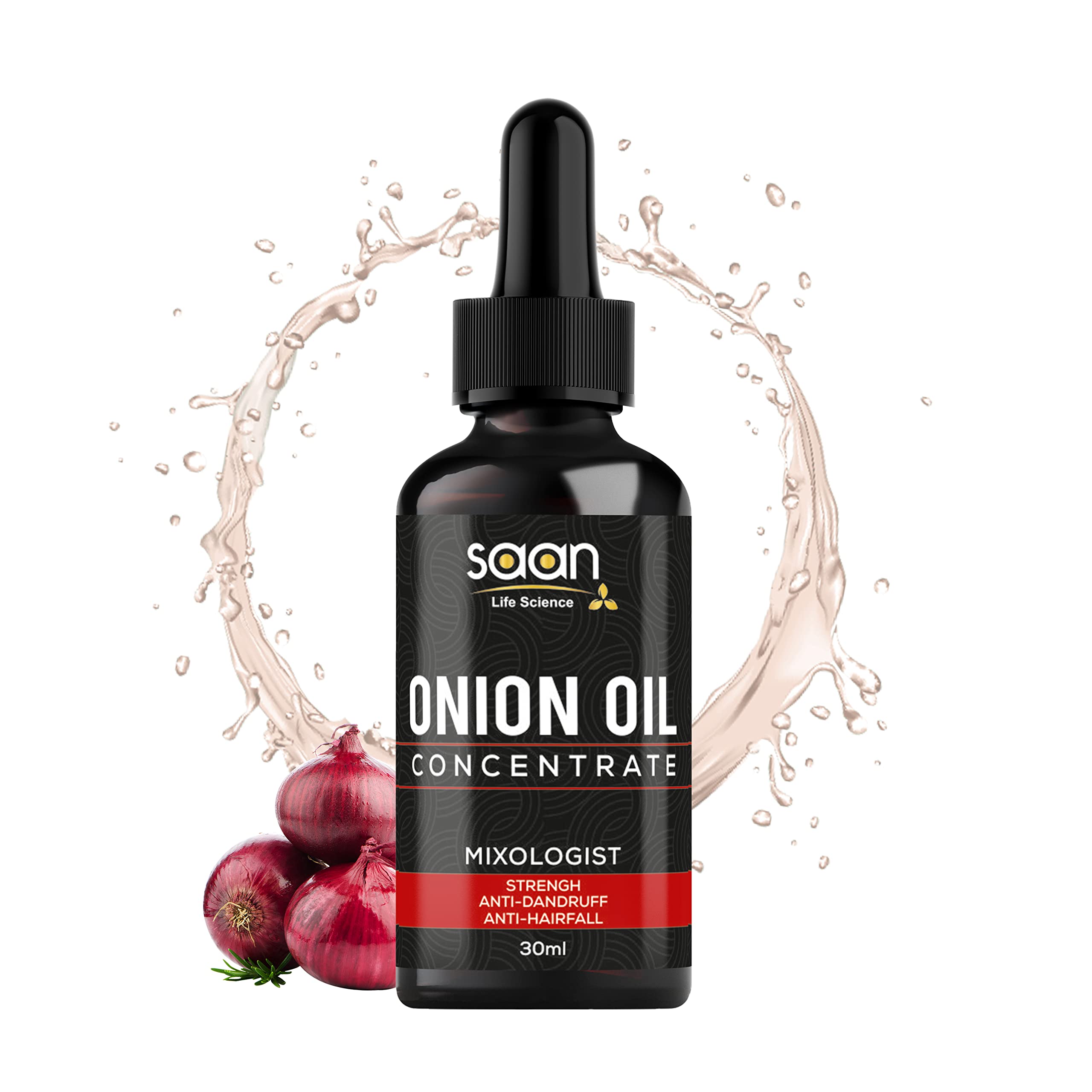 SAAN Onion Oil Concentrate for Hair Growth, Beard & Mustache Growth & Hair Loss Control (30ml) | Natural, Non-Sticky, Non-Greasy Formula | Promotes Thicker Hair & Reduces Hair Fall | Perfect for Daily Scalp Massage & Hair Care Routine