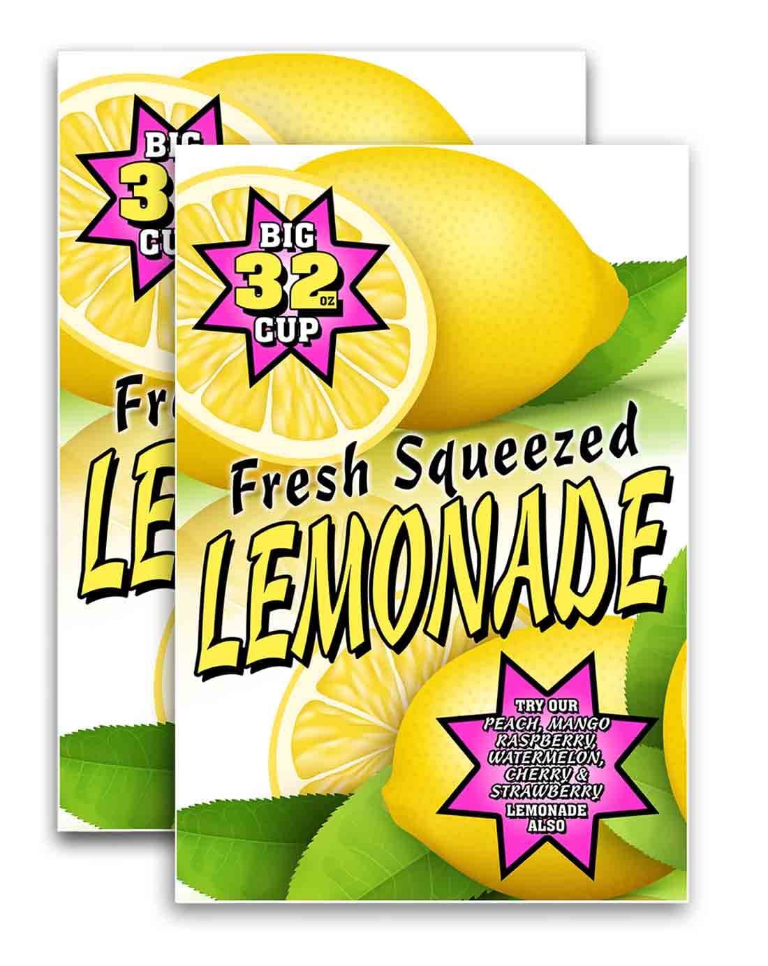 Fresh Squeezed Lemonade Vinyl Decal Sticker (24x36 Inch, Pack of 2) - Waterproof Wall Art for Kitchen, Bar, Cafe & Restaurant Decor - Juice & Beverage Themed Sign