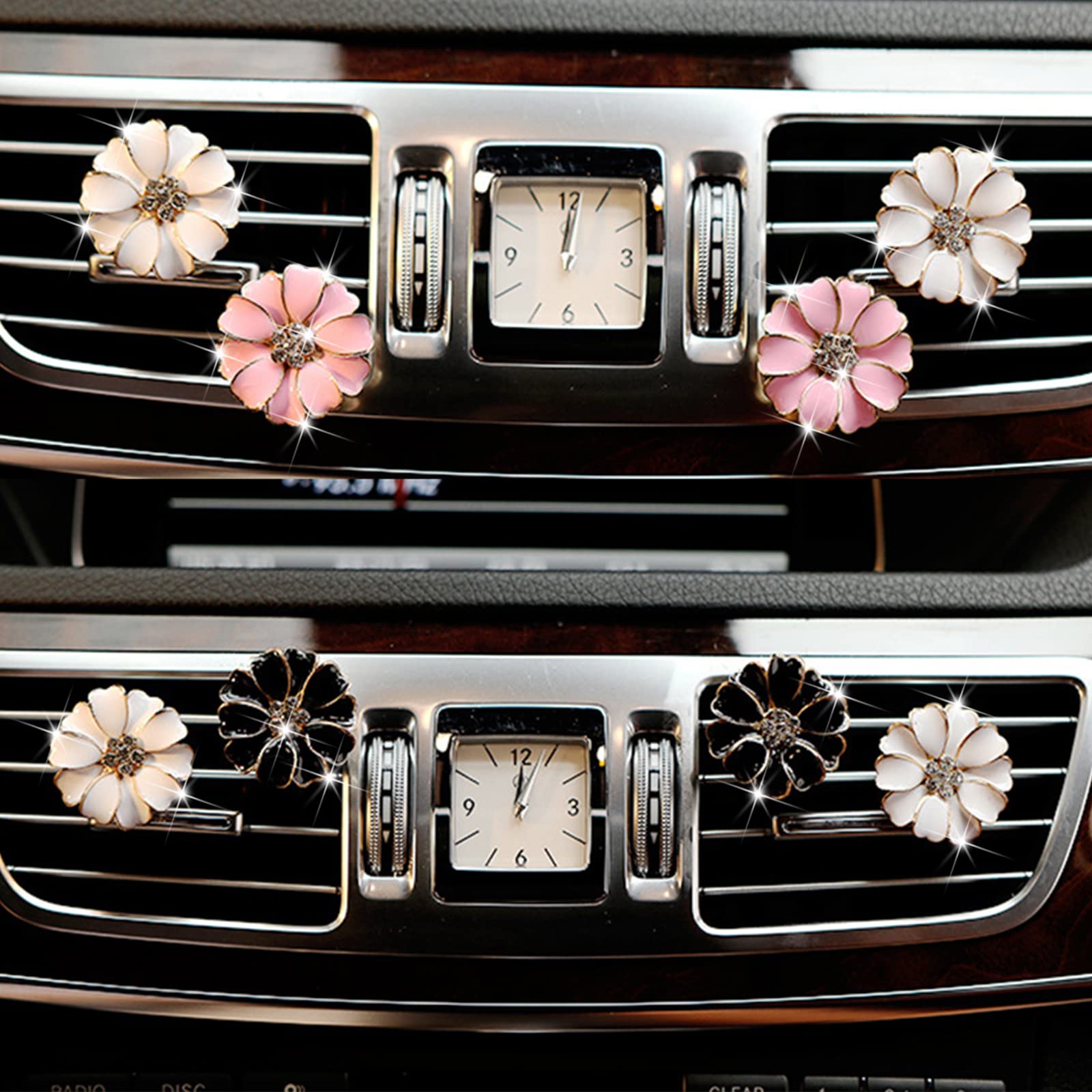 2Pcs Daisy Flower Car Air Vent Clips - Cute Rhinestone Car Air Freshener Decorations for Women & Girls | Car Interior Accessories for Home, Office & Travel