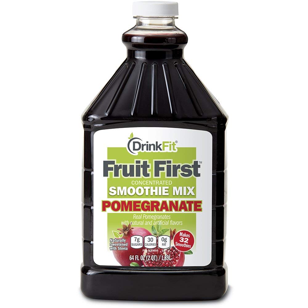 DrinkFit Pomegranate Fruit Smoothie Mix - Real Fruit Puree, Low Sugar, Gluten-Free & Non-GMO - Makes 32 Smoothies (64 Fl Oz) | Perfect for Breakfast, Post-Workout Recovery & Healthy Snacking