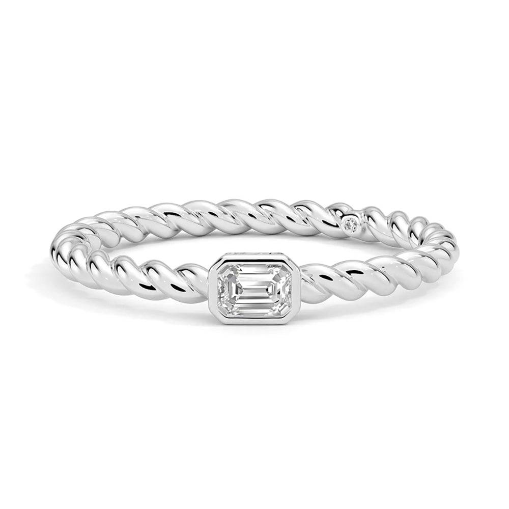Emerald Cut Lab Grown Diamond Rope Promise Ring for Women - 14K White Gold Engagement Ring, Anniversary Gift for Her - Perfect for Proposals, Weddings & Special Occasions