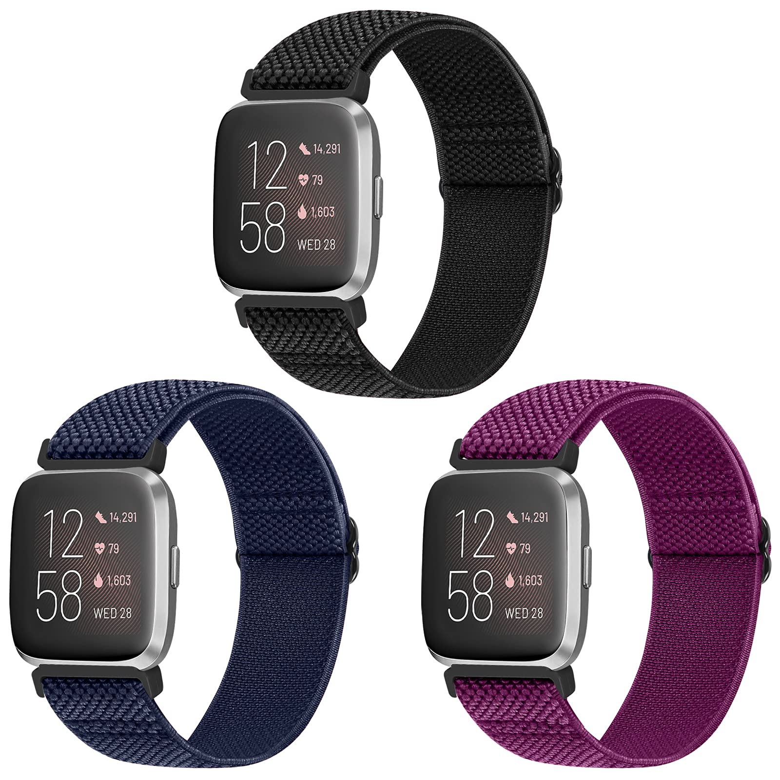 Vodtian Elastic Nylon Braided Watch Band Compatible with Fitbit Versa 2/Versa/Versa Lite/Special Edition - Adjustable Solo Loop Sport Strap for Women & Men - Perfect for Running, Workouts & Daily Wear