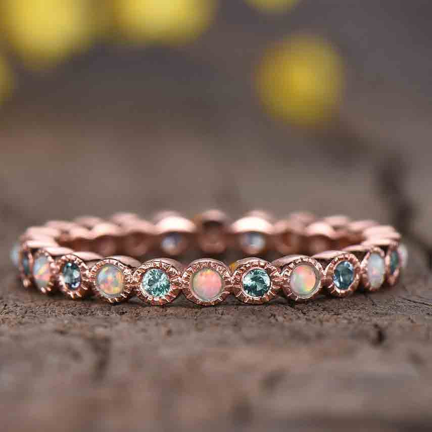 Stunning Full Eternity Alexandrite & Opal Wedding Band Ring | Genuine Gemstone Bridal Jewelry | Perfect for Engagement, Anniversary & Special Occasions