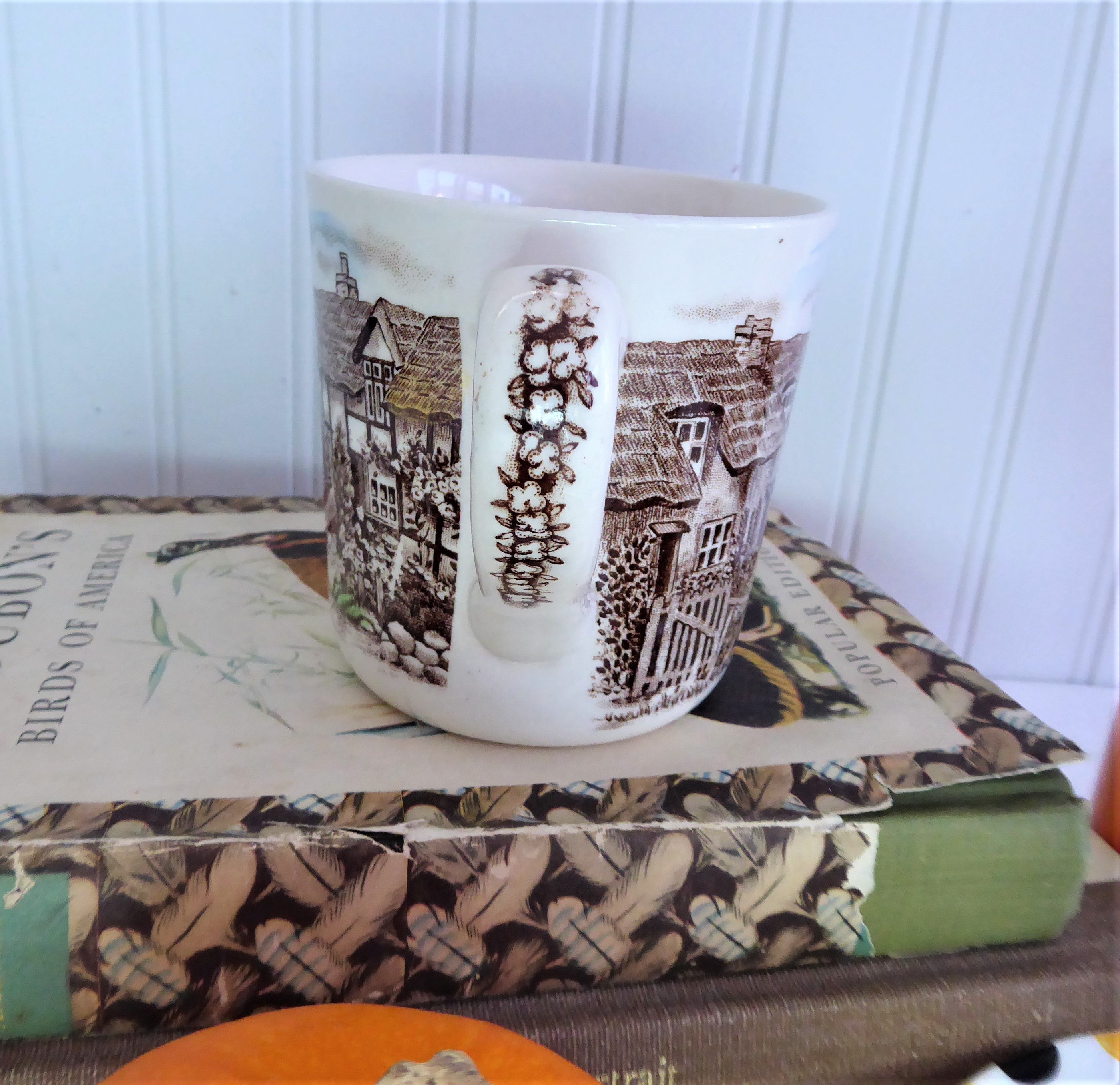 Vintage Johnson Brothers Brown Transferware Olde English Countryside Mug - 8 Oz Tea Cup for Afternoon Tea, Cottagecore Decor, and Collectible Ceramics