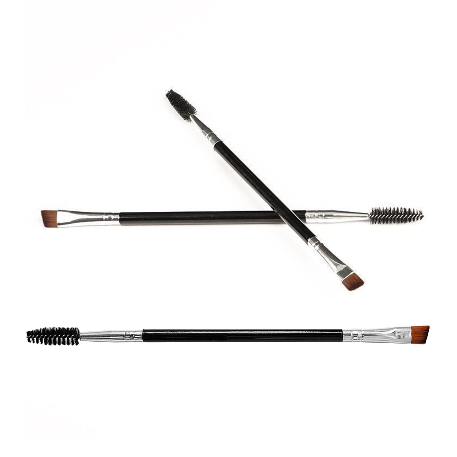 **TSHAOUN 3-Piece Professional Eyebrow Brush Set – Double-Ended Angled Brow Brush & Spoolie for Lining, Shaping & Grooming – Perfect for Salon, Makeup Artists & Home Use (Black, 3-Pack)**