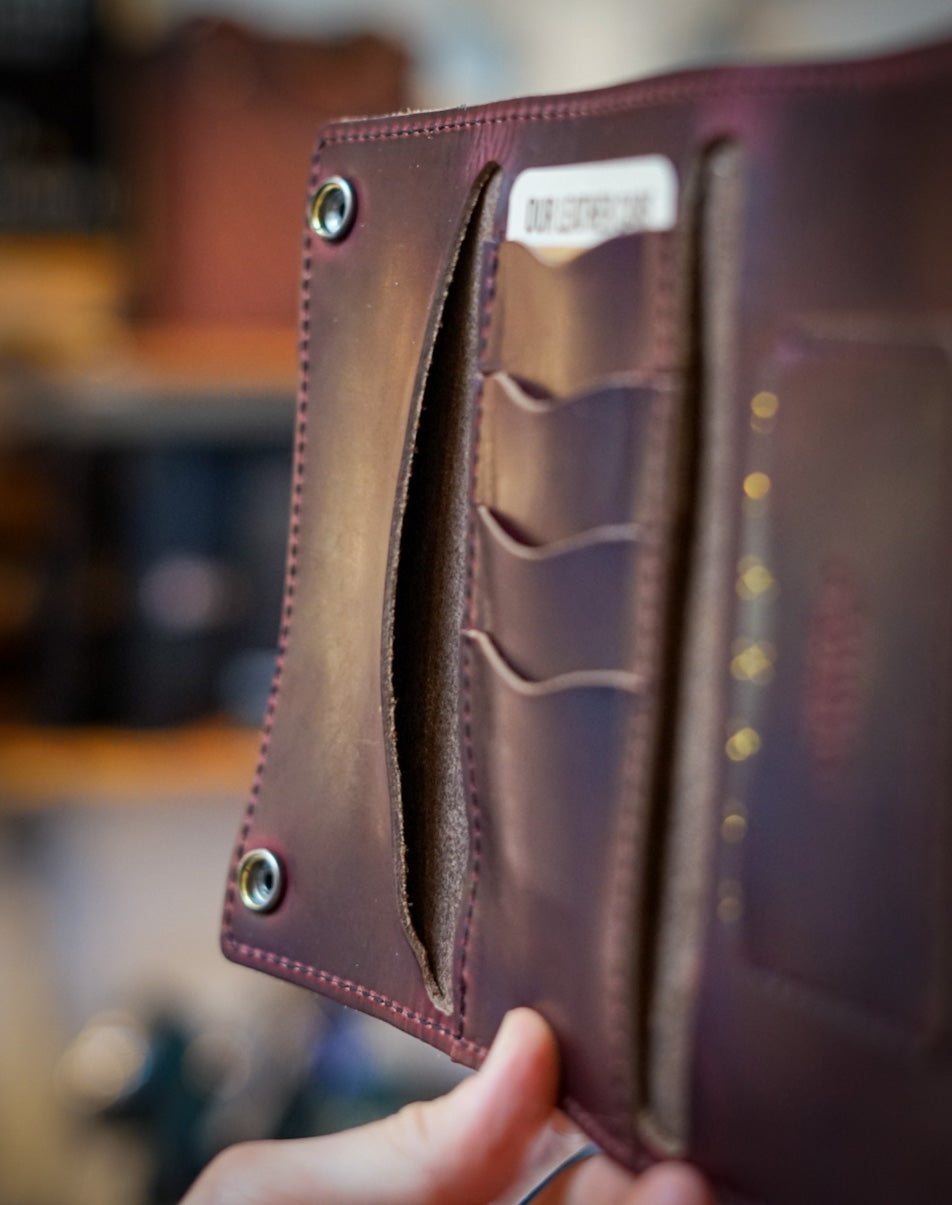 Premium Trifold Long Leather Wallet for Men - Genuine Horween Oxblood Leather - Perfect for Everyday Use, Business & Travel