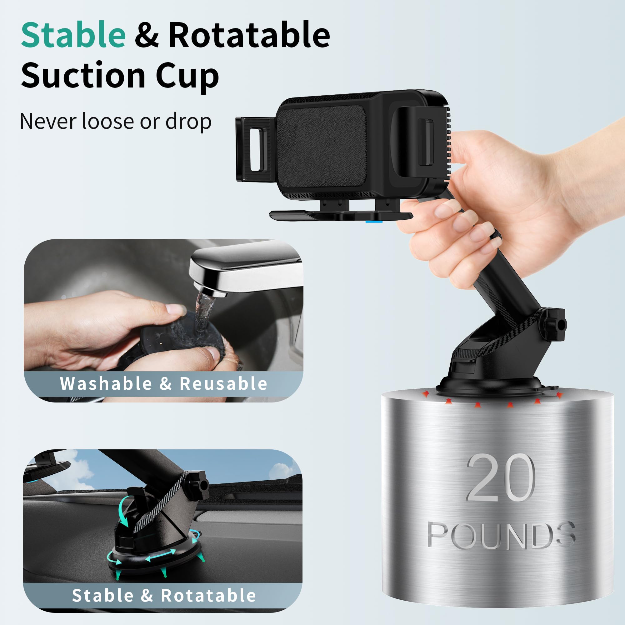 15W Dual Coil Wireless Car Charger Mount - Rotatable Phone Holder for Samsung Galaxy Z Fold 6/5/4/3/2, Z Flip, S25/S24/S23/S22 & iPhone - Fast Charging Car Accessory with Included Charger - Perfect for Commuting, Road Trips and Hands-Free Driving