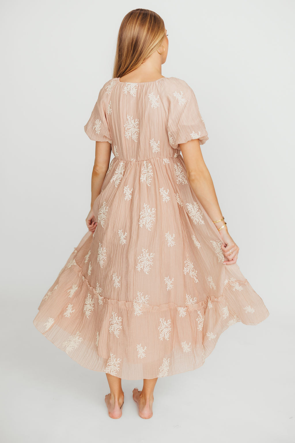 Hallie Embroidered Maxi Dress in Blush Pink - Bump Friendly Maternity Dress with Inclusive Sizing (S-3XL) | Perfect for Weddings, Baby Showers & Summer Vacations