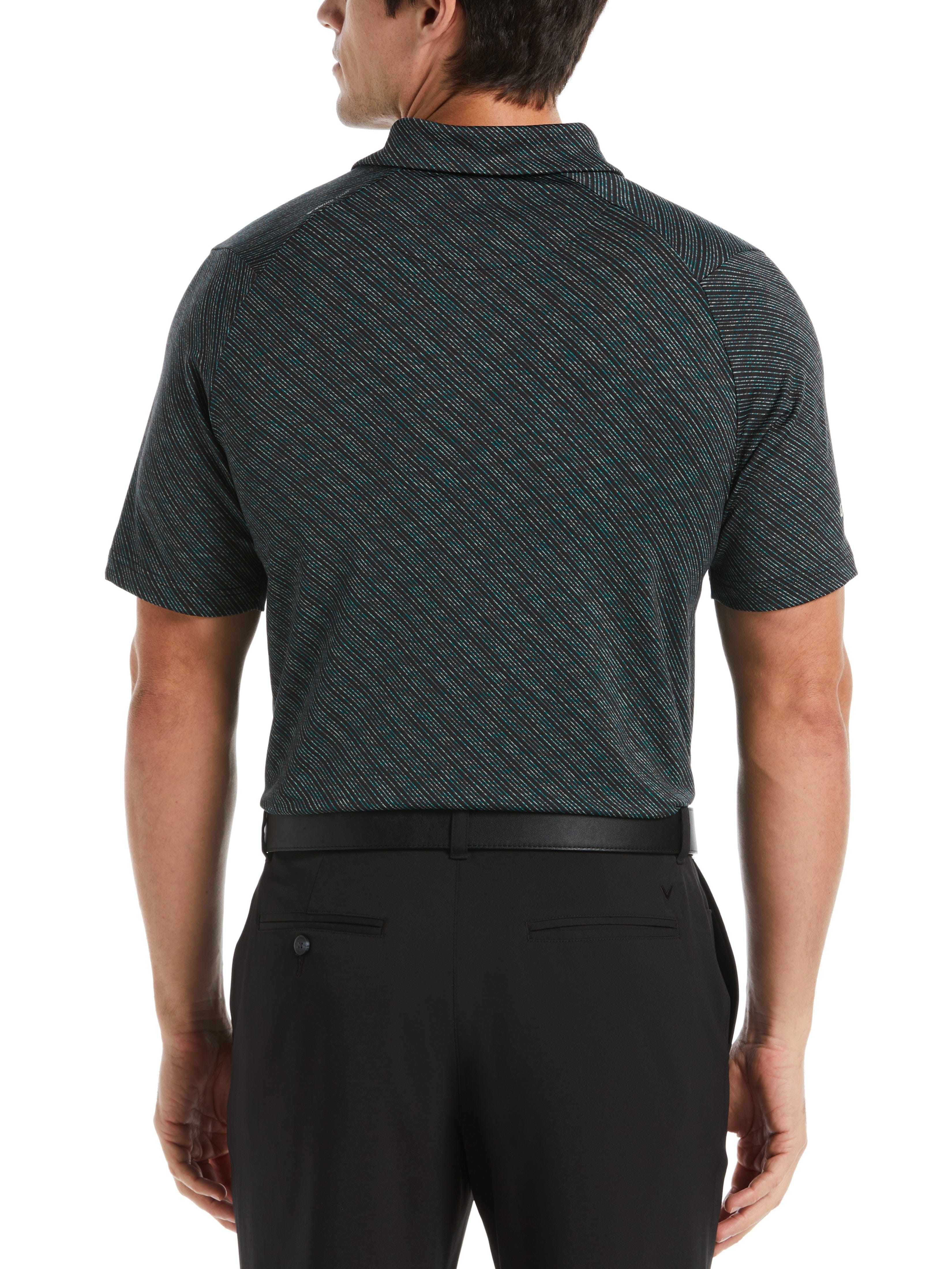 Breathable Men's Golf Polo Shirt with Space Dye Line Print - Moisture-Wicking & UV Protection for Golf, Tennis & Casual Wear