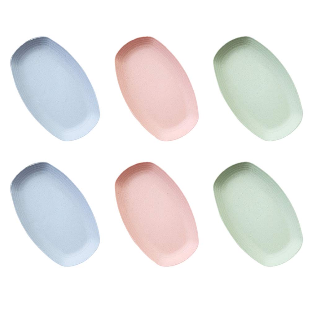 DOITOOL 6-Pack Unbreakable Wheat Straw Plates - 11.55 x 7.27 Inch Oval Dinner Plates, Lightweight Eco-Friendly Tableware for Desserts, Fruits & Snacks - Perfect for Picnics, Parties & Everyday Use