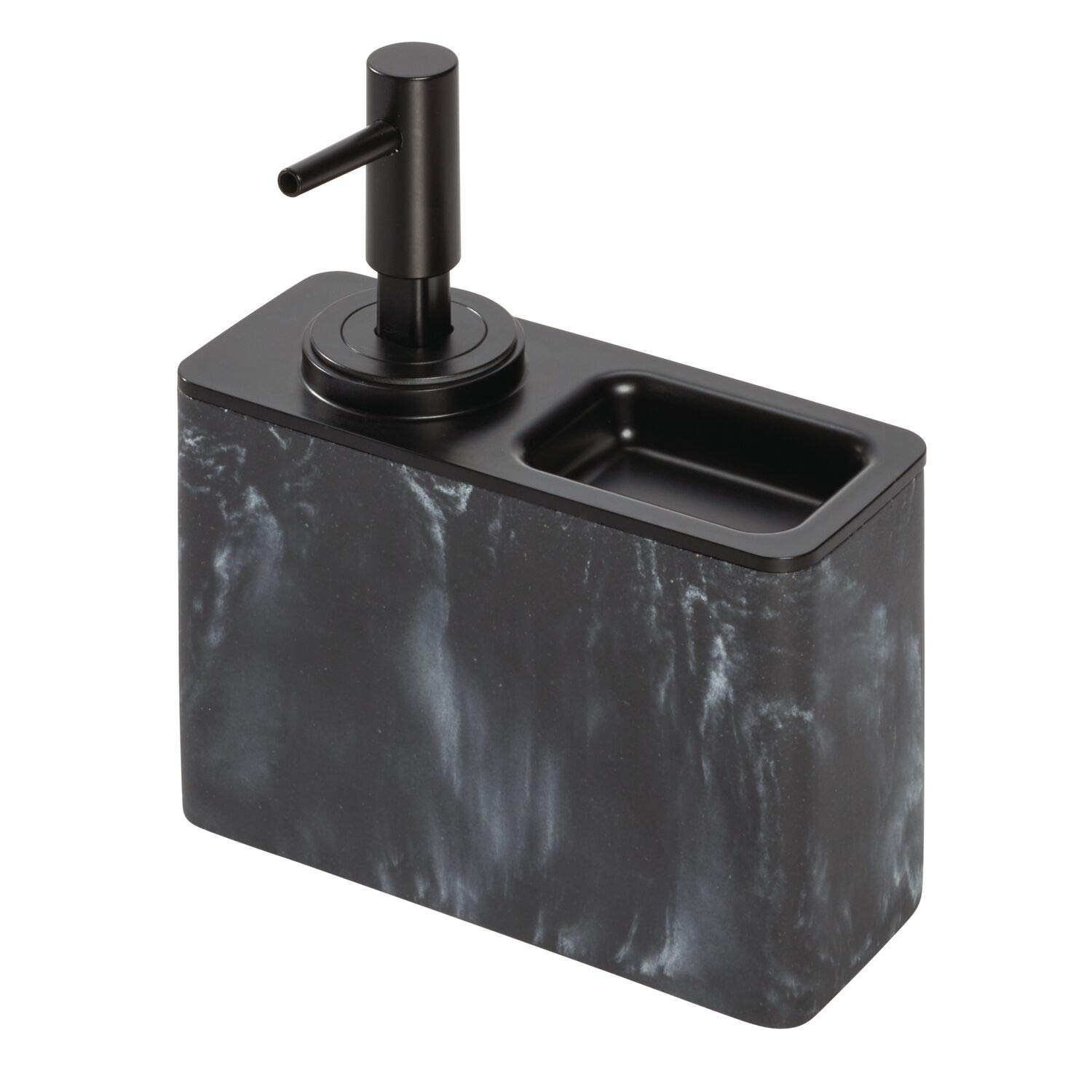 iDesign Dakota Resin Marble Pump Soap Dispenser with Ring Tray - 10 Oz Capacity for Bathroom, Kitchen Sink & Vanity - Elegant Liquid Soap Holder for Home Decor and Hand Washing Convenience