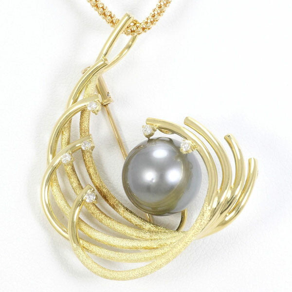 18K Yellow Gold Black Tahitian Pearl Diamond 2-Way Convertible Necklace & Brooch - Elegant Jewelry for Weddings, Parties & Special Occasions