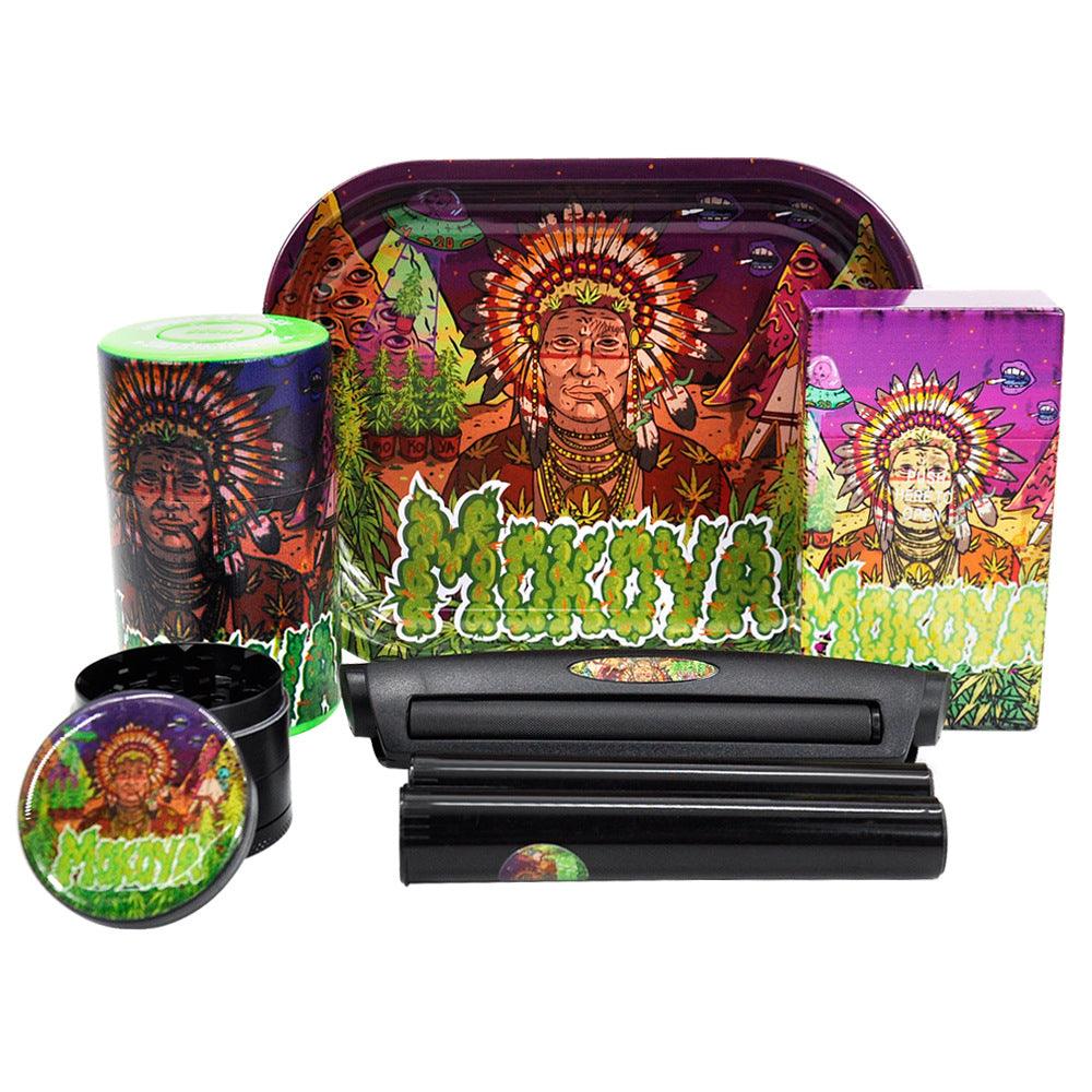 8-Piece Metal Tobacco Rolling Kit with Tray & Plastic Herb Container - Zinc Alloy Smoking Accessories for Rolling, Storing & Travel Use