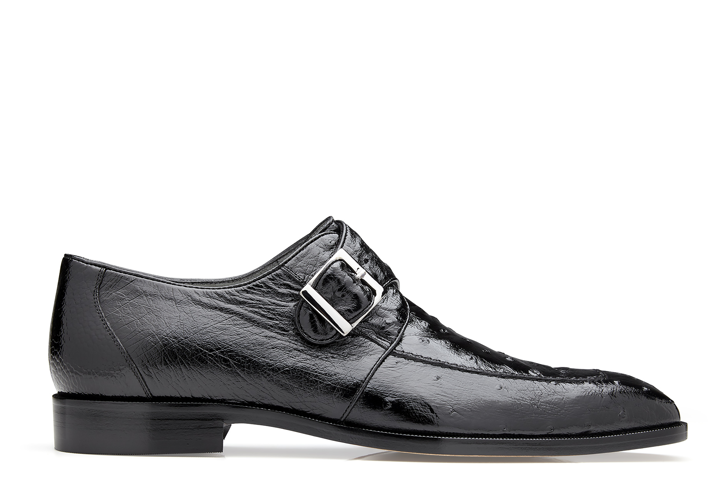 Belvedere Josh Genuine Ostrich Leather Dress Shoes for Men - Black Single Buckle Formal Shoes Size 8.5 & 9.5 (Final Sale) - Perfect for Weddings, Business Meetings & Special Occasions