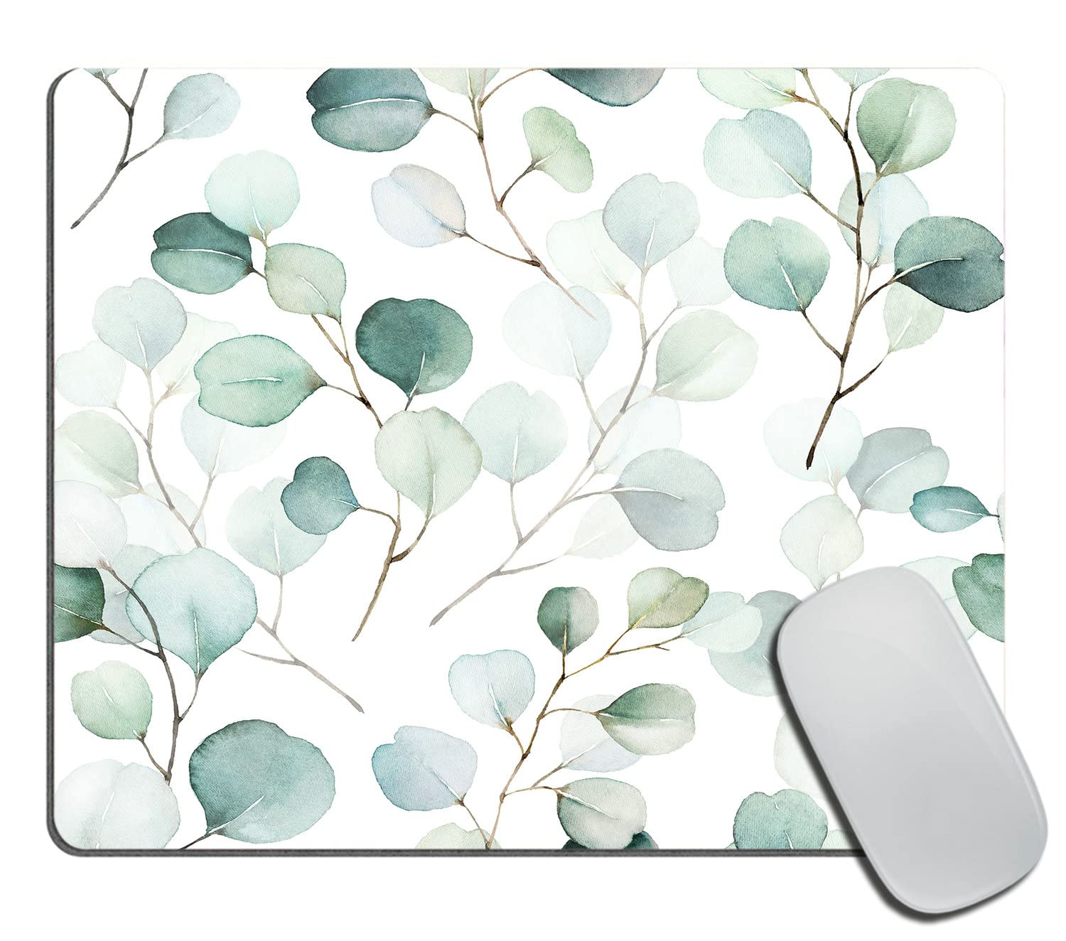 Eco-Friendly Eucalyptus Leaf Mouse Pad - Green & White Washable Cloth Mousepad with Non-Slip Rubber Base for Office, Laptop & Wireless Mouse - Perfect for Home Office, Gaming & Computer Desk Workspace
