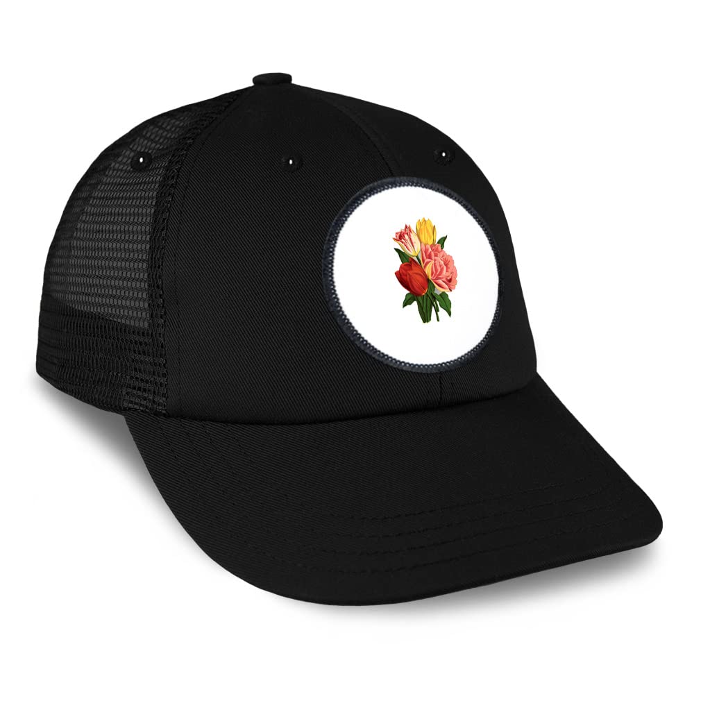 Vintage Tulips Patch Trucker Baseball Cap - Botanical Floral Design for Men & Women - Perfect for Outdoor Activities, Gardening, and Casual Wear