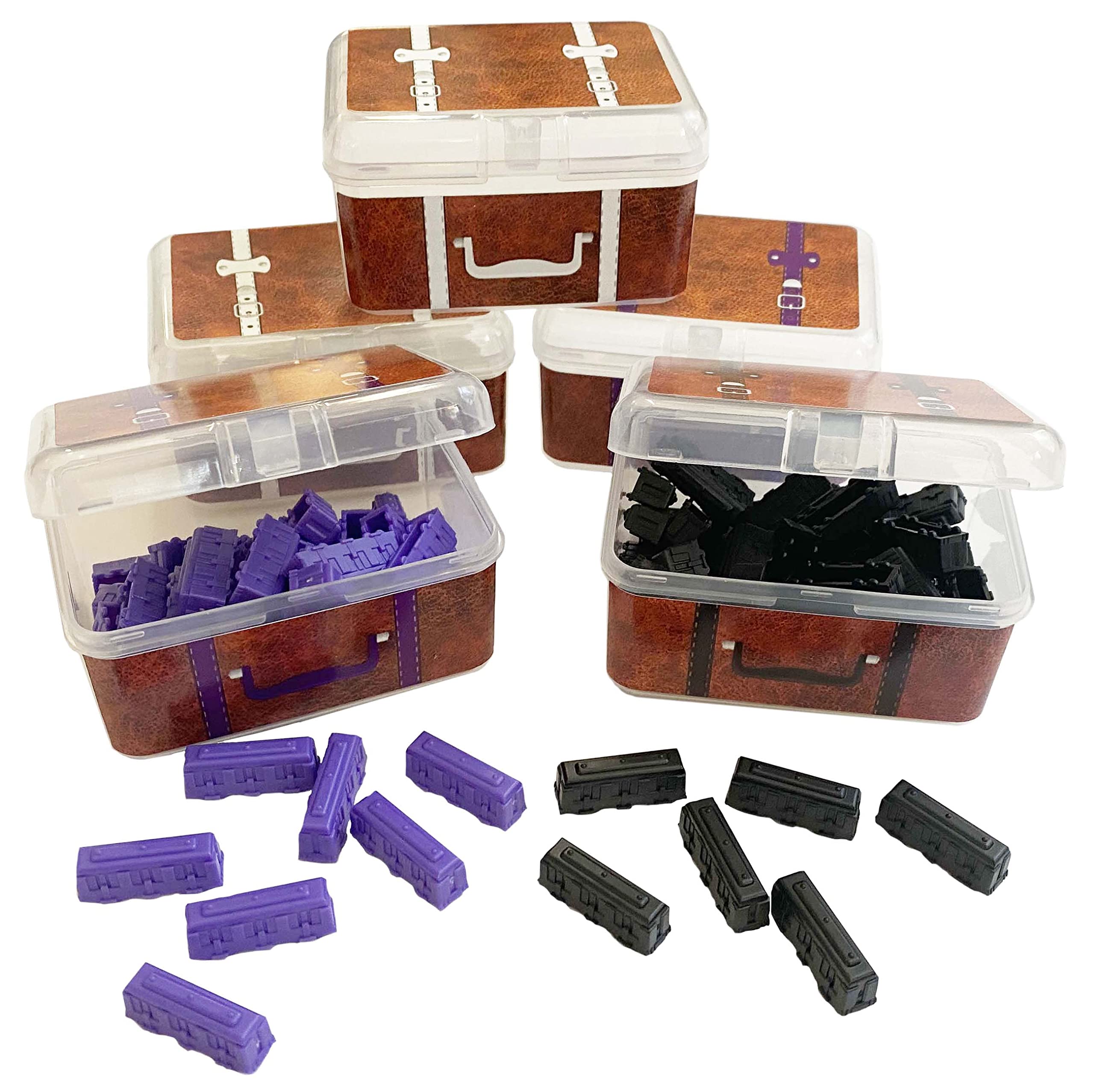 PRODUCT80 BitsBins Storage Cases for Ticket to Ride Board Games - Compatible with Original, Europe, Rails & Sails Versions (5-Pack: Black, 2 Purple, 2 White) | Organize Game Pieces & Cards for Easy Setup | Perfect for Board Game Nights & Travel