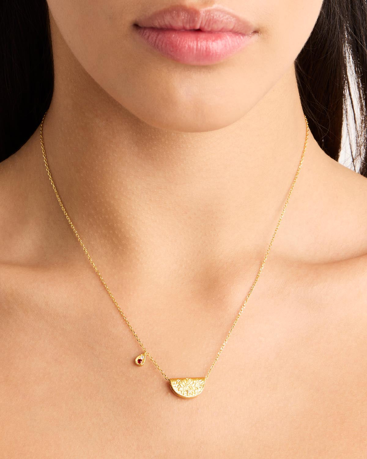 18K Gold Vermeil Lotus Birthstone Necklace for July - Ruby Gemstone Jewelry for Women, Elegant Gift for Birthday, Anniversary & Special Occasions