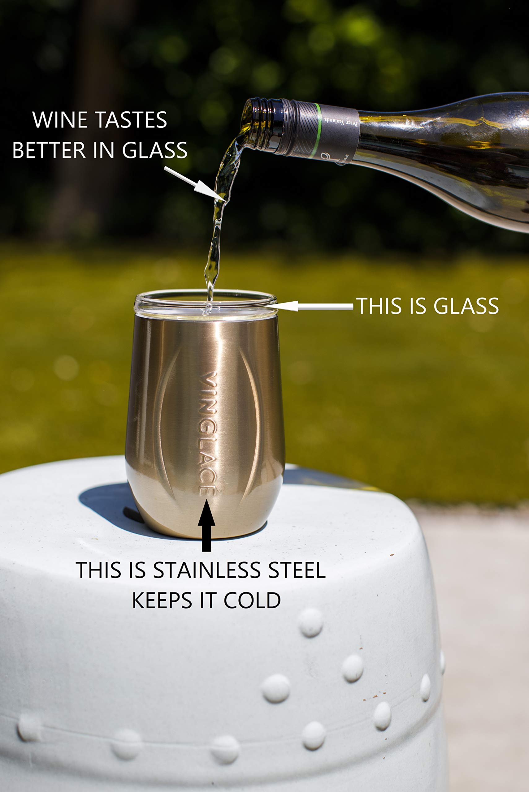 Vinglacé 10 oz Stainless Steel Stemless Wine Glass - Insulated Copper Wine Tumbler with Glass Insert & Sip Lid - Perfect for Outdoor Picnics, Parties & Home Entertaining