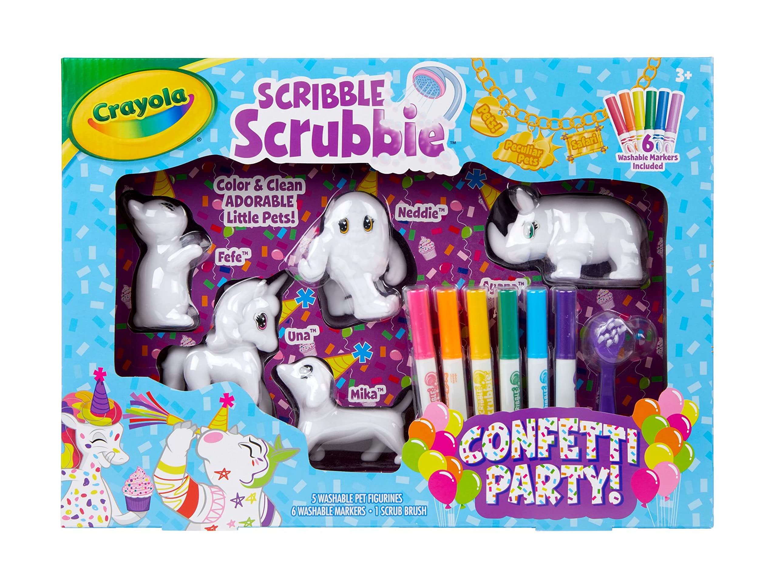Crayola Scribble Scrubbie Toy Pet Playset - Confetti Party Pack, Washable Coloring Toy for Kids Ages 3-7 | Perfect Birthday Gift & Creative Play for Toddlers & Preschoolers