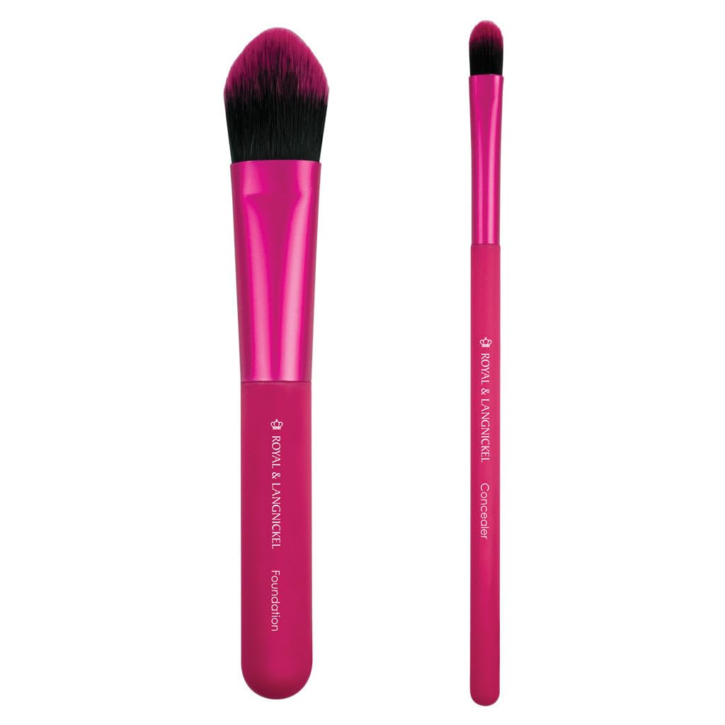 MODA Royal & Langnickel Travel Size EZGlam Duo Perfect Complexion 2-Piece Makeup Brush Set - Foundation & Concealer Brushes (Pink) | Ideal for On-The-Go Makeup Application & Professional Touch-Ups