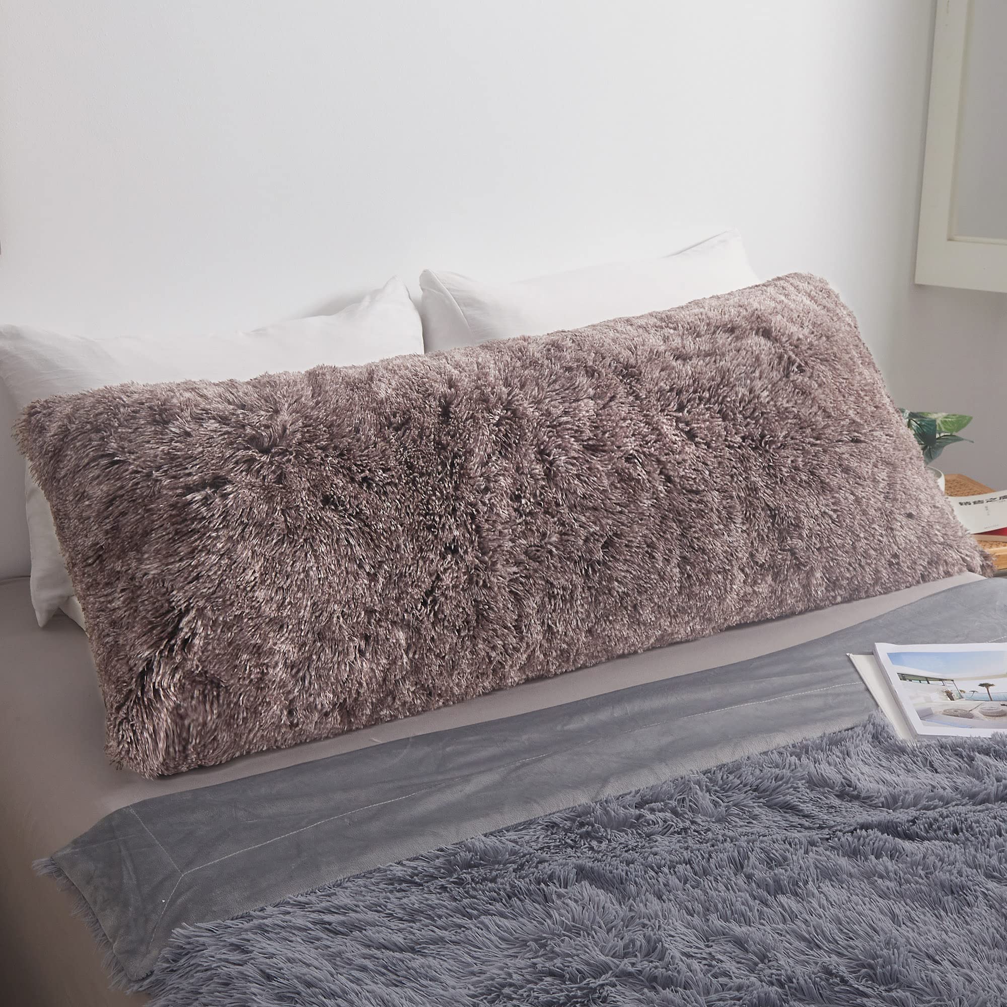 Soft Faux Fur Body Pillow Cover - Brown Shaggy Plush Pillowcase 21x54 Inches, Fuzzy Rectangular Long Pillow Sham for Bed & Sofa | Cozy Home Decor, Perfect for Lounging, Reading & Netflix Nights