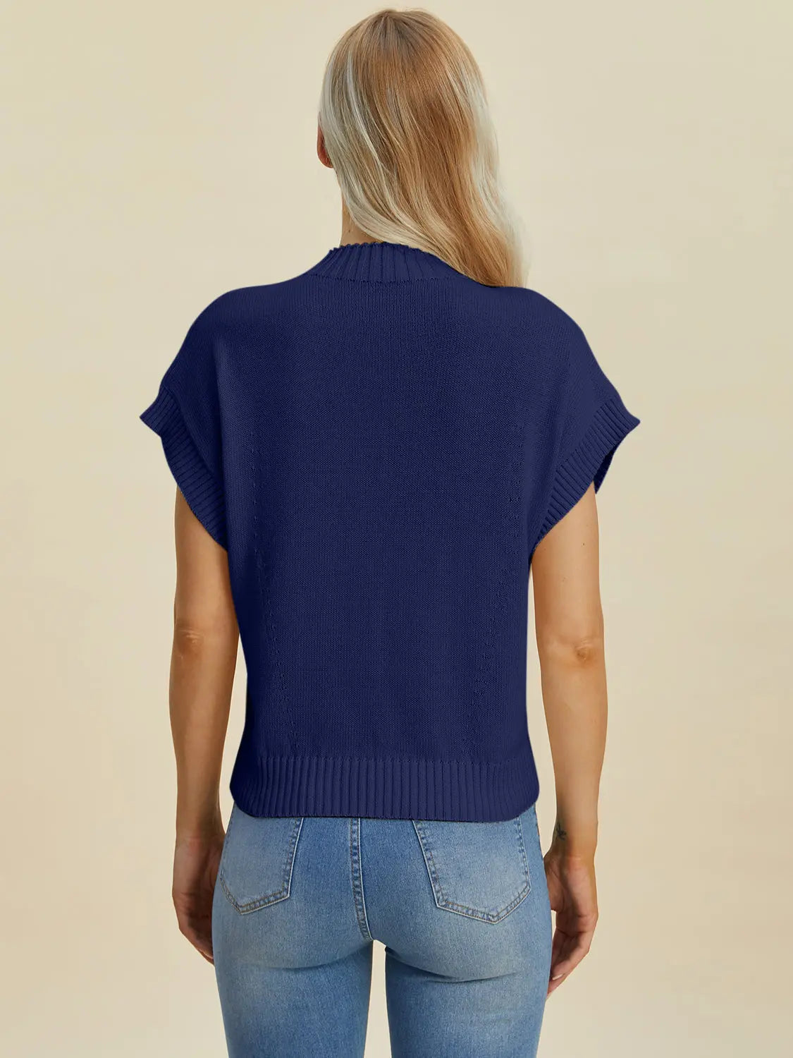 Double Take Full Size Mock Neck Short Sleeve Sweater for Women - Soft Knit Pullover Top for Casual Wear & Office Outfits | Perfect for Fall & Winter Layering