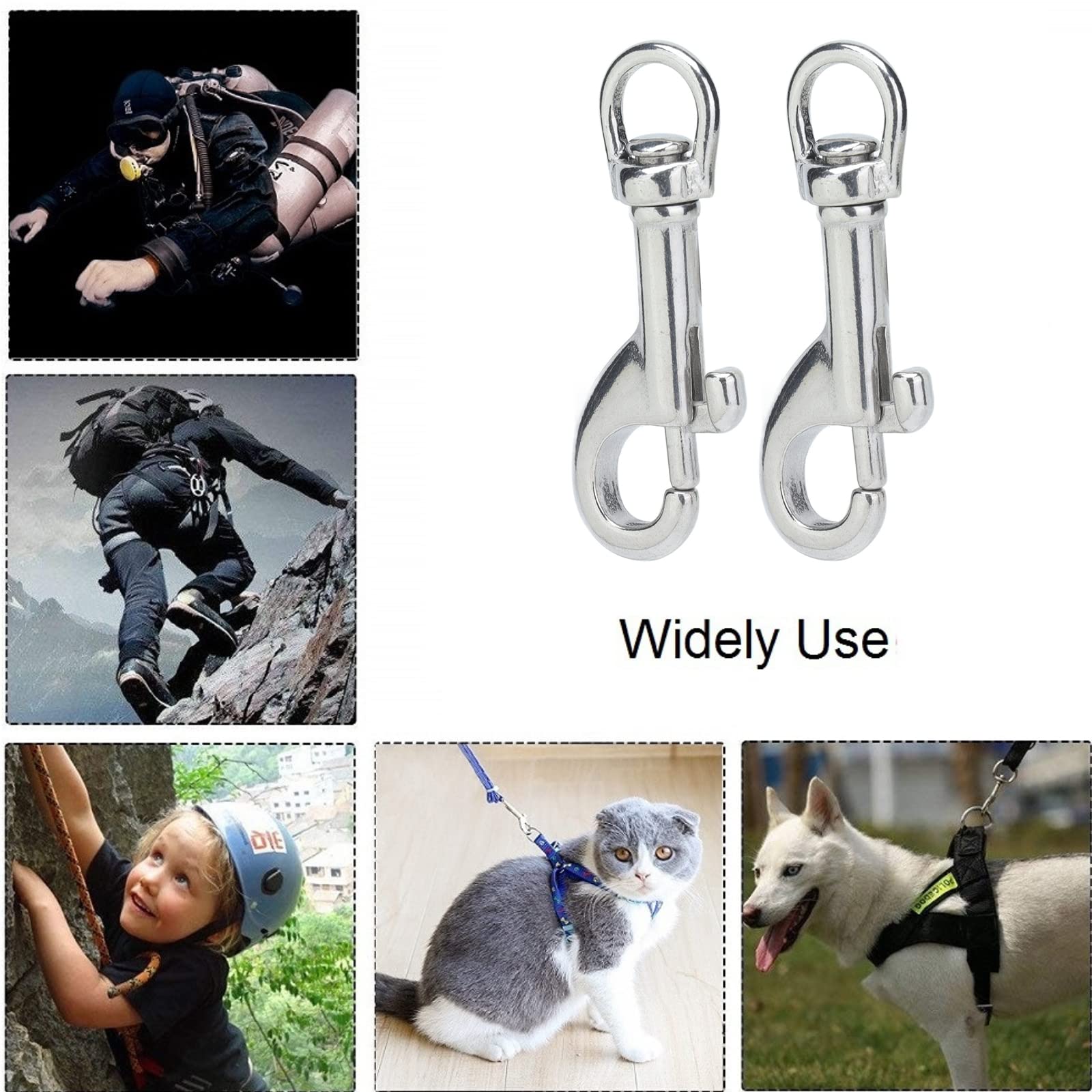 Fafeicy 2Pcs Single Ended Swivel Eye Bolt Snap Hooks - Marine Grade 316 Stainless Steel Diving Clips for Scuba Gear, Boat Accessories & Underwater Equipment
