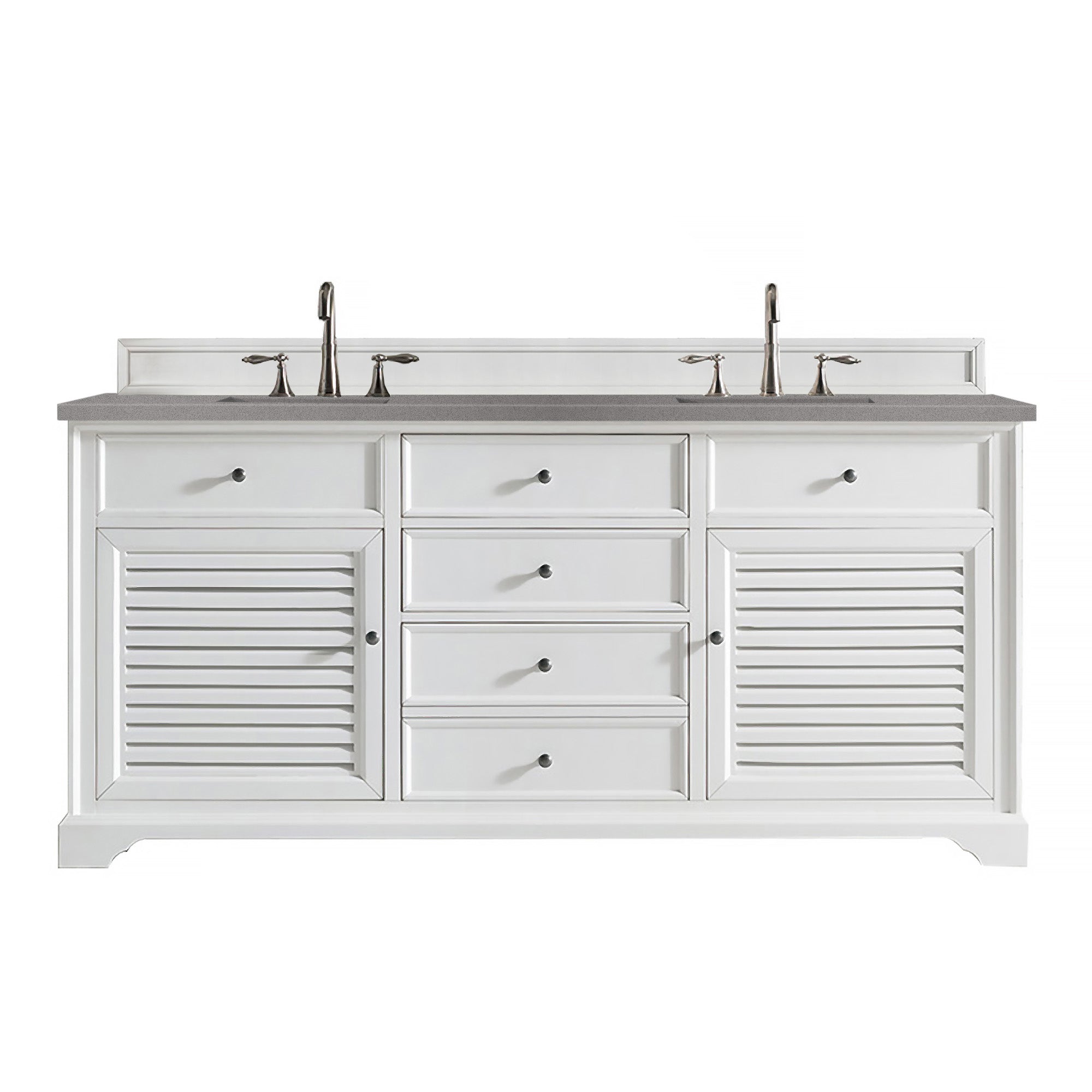 Savannah 72 Inch Double Vanity Cabinet with 3CM Grey Expo Quartz Top - Bright White Bathroom Vanity for Modern Master Bath & Guest Bathroom Renovation