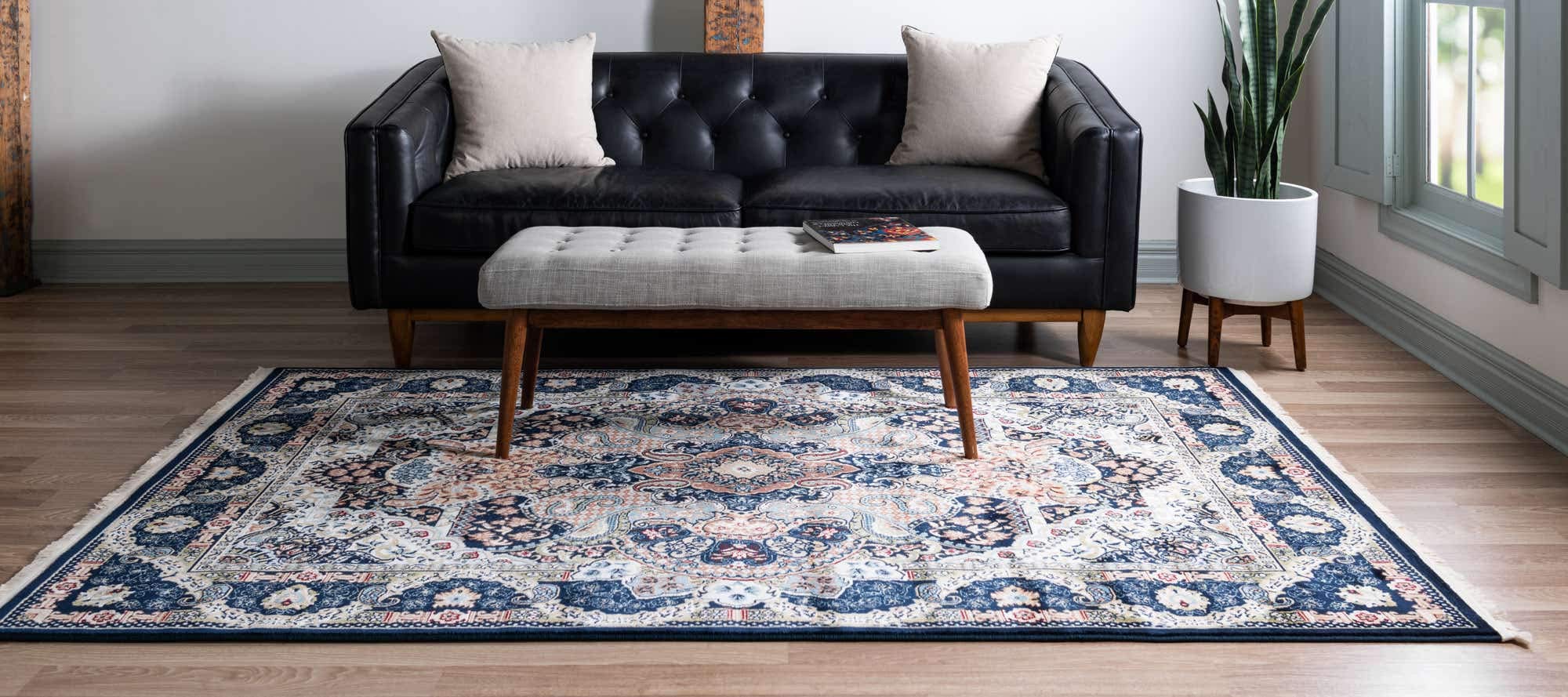 Unique Loom Narenj Collection Classic Traditional Medallion Textured Design Area Rug - 10x13 Feet Navy Blue & Blue - Perfect for Living Room, Bedroom & Office Decor